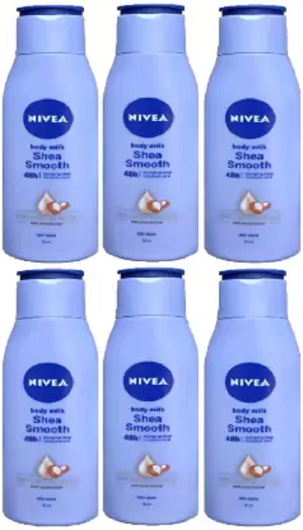 Nivea Shea Smooth Body Lotion - 6 Pack (75ml Each, Total 450ml) - Deep Moisturizing for Dry Skin - Perfect for Daily Hydration & After-Shower Care