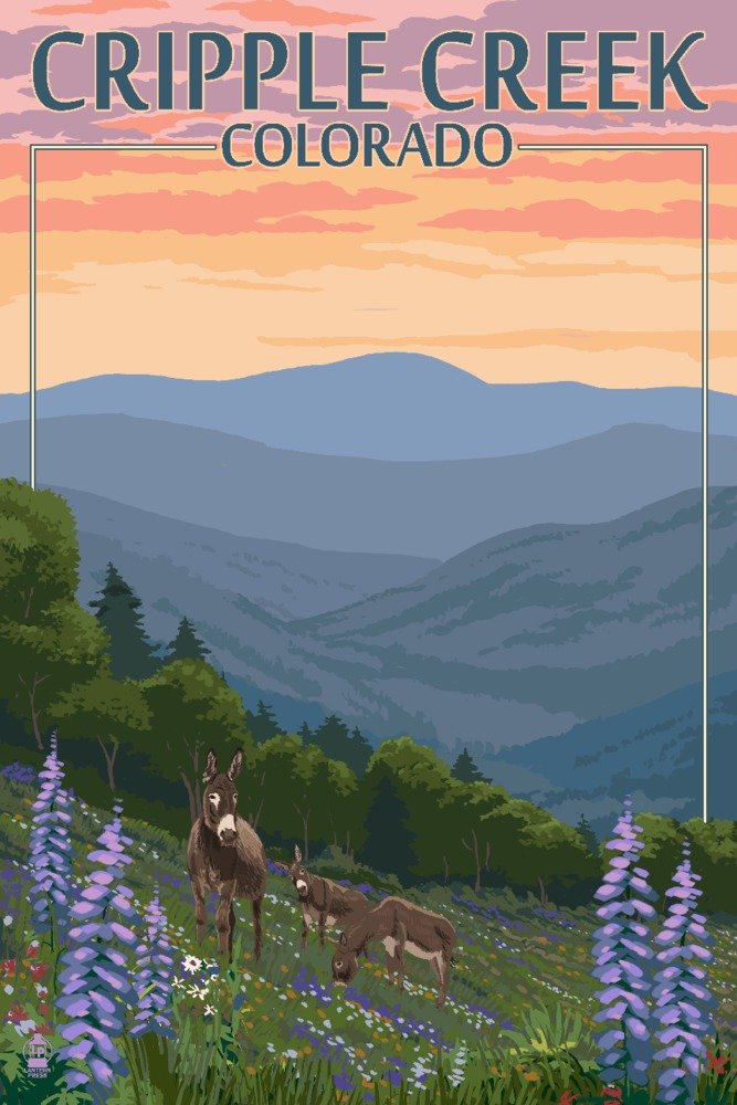 Cripple Creek Colorado Donkeys and Spring Flowers - 24x36 Gallery Quality Metal Wall Art, Aluminum Home Decor for Living Room, Bedroom & Office