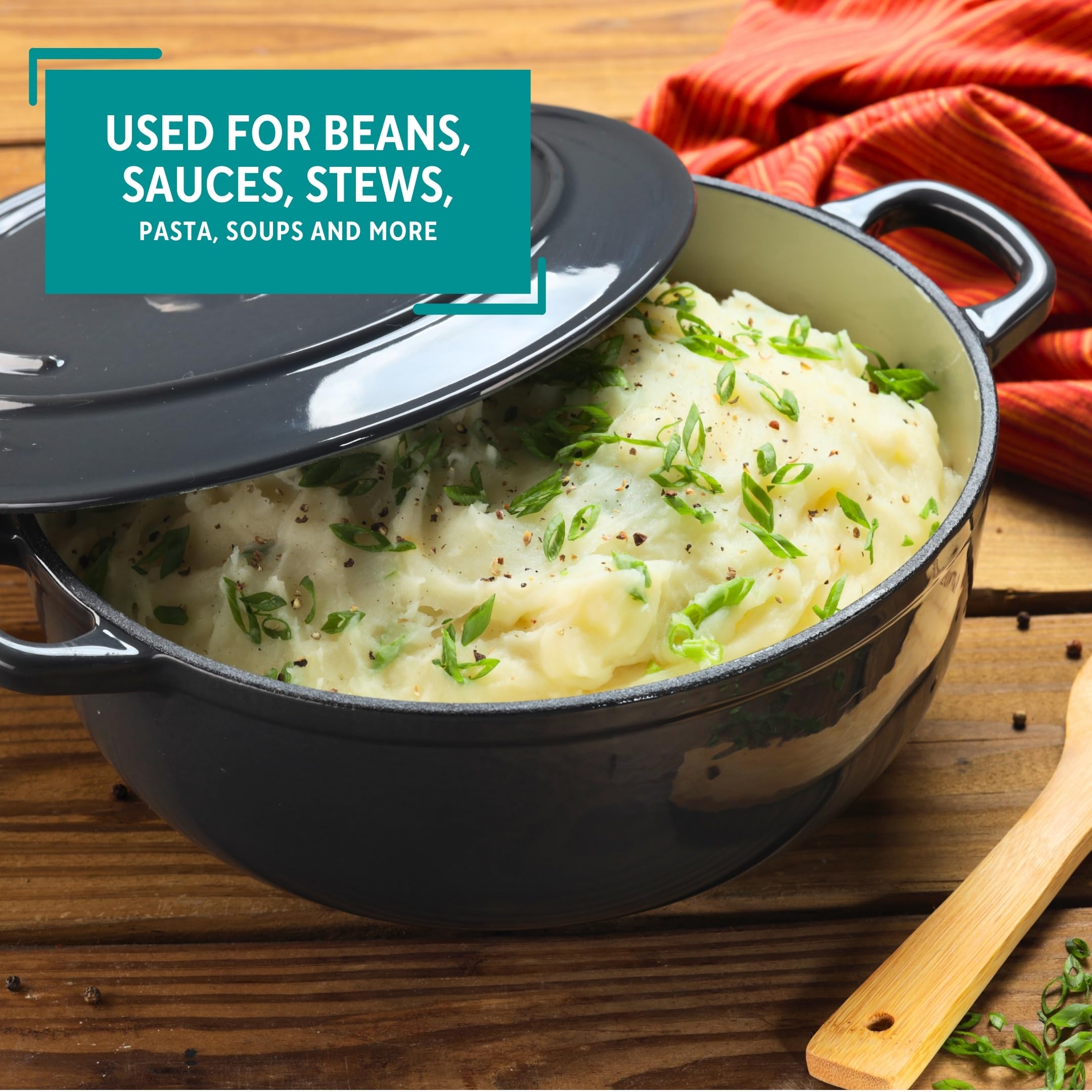 MIRRO 4.8 Quart Enameled Cast Iron Dutch Oven - Gray - Perfect for Baking, Braising, Roasting & Slow Cooking Soups, Stews & Bread