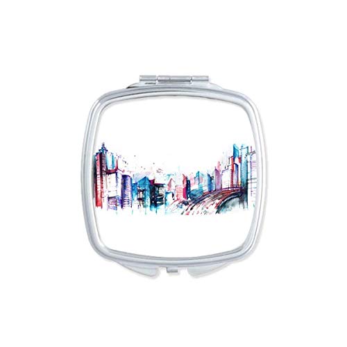 DIYthinker Modern Skyscraper Watercolor Design Double-Sided Compact Mirror - Portable Pocket Makeup Mirror for Travel, Home Vanity & Office Desk Accessory