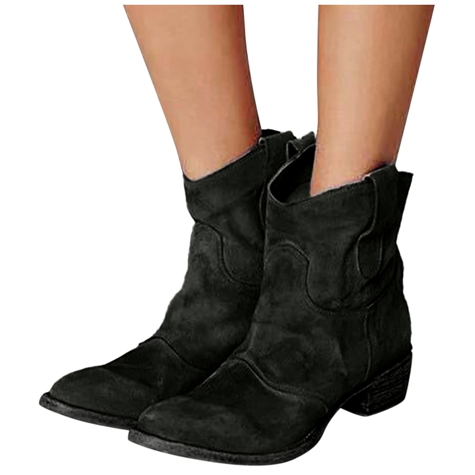 Vintage Women's Ankle Boots - Retro Low Block Heel Cowboy Boots for Winter | Comfortable Western Shoes for Outdoor Activities, Casual Wear & Country Style Fashion