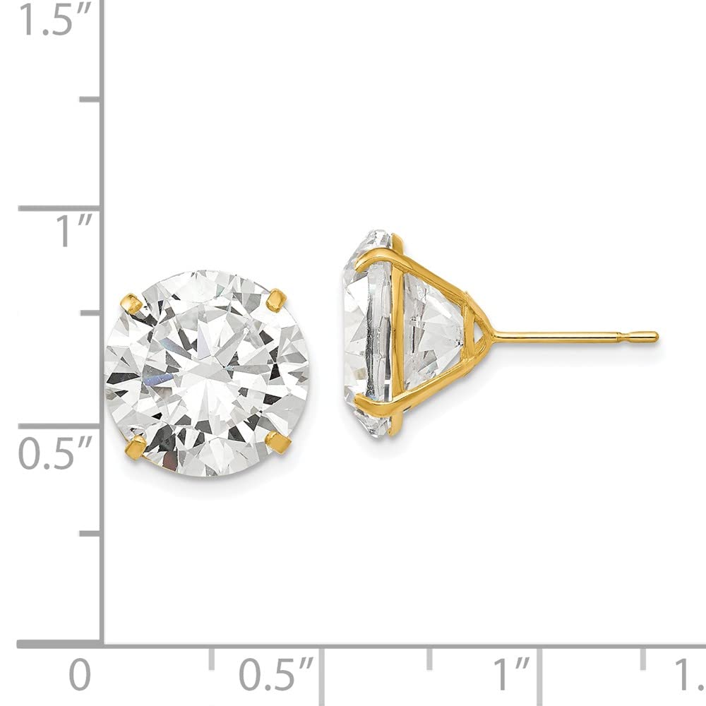 14K Yellow Gold 12mm Round Cubic Zirconia Stud Earrings for Women - Hypoallergenic Fine Jewelry Gift for Her - Perfect for Weddings, Parties & Everyday Wear