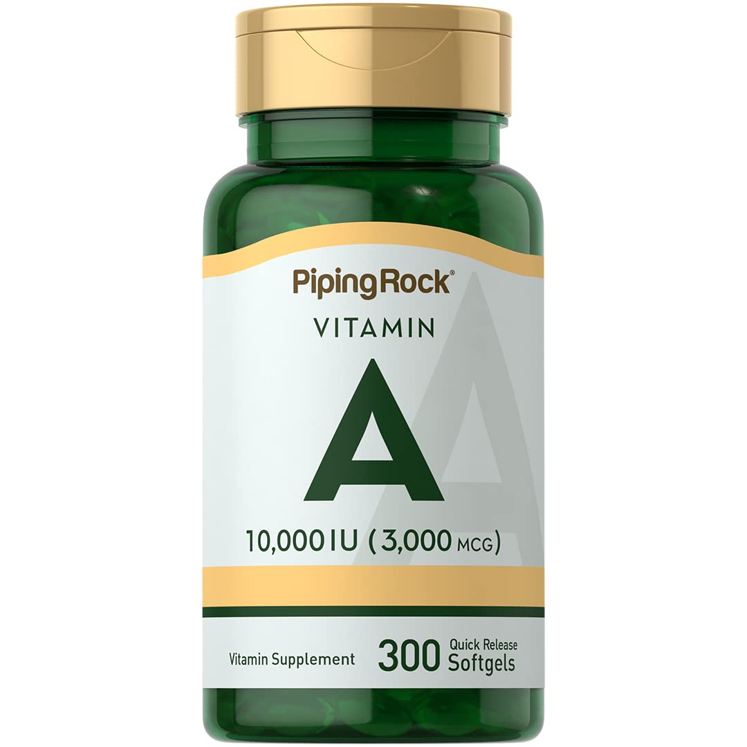 Piping Rock Vitamin A 10000 IU Softgels - 300 Count | Non-GMO, Gluten Free Supplement for Immune Support & Eye Health | Daily Wellness & Nutritional Support