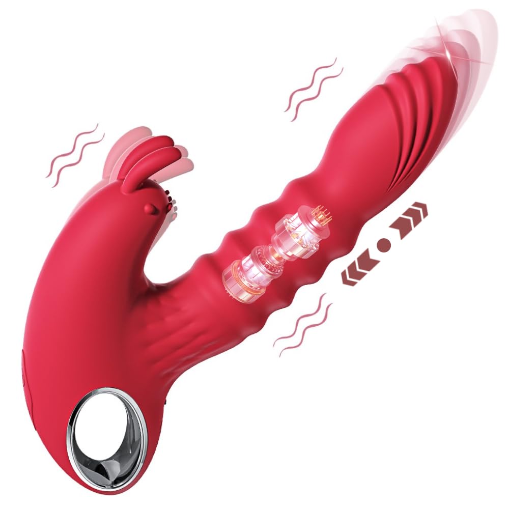 Realistic Rabbit Vibrator with 10 Vibration & Thrusting Modes - Dual Stimulation for G-Spot & Clitoris - Pleasure Sex Toy for Men & Women - Perfect for Couples Play & Solo Masturbation