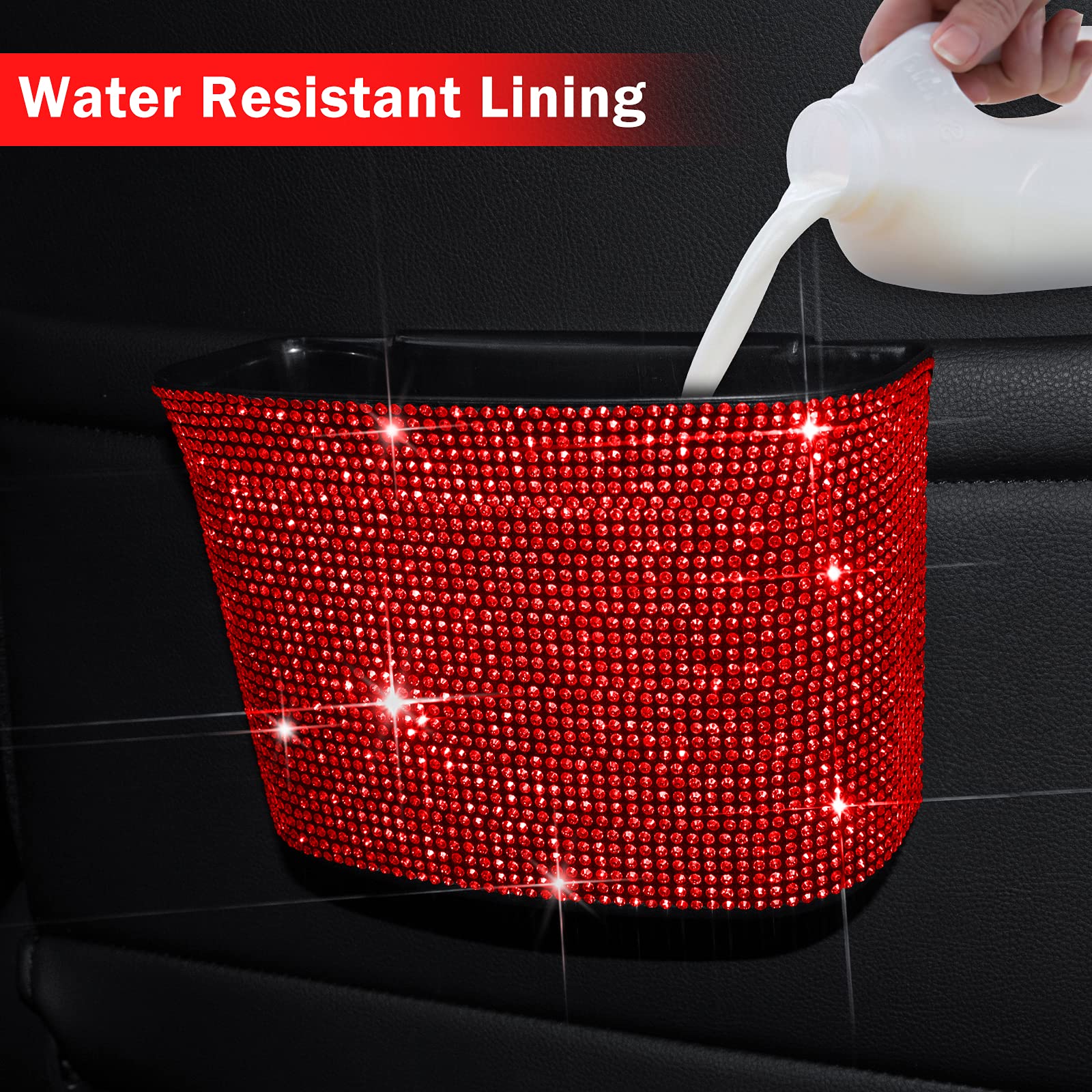 Premium Car Trash Can - Leakproof Hanging Garbage Bin with Clip, Mini Dustbin Organizer for Vehicle, Office, Kitchen & Home - Small Red Auto Accessory (Perfect for Road Trips, Daily Commute & Workspace Organization)