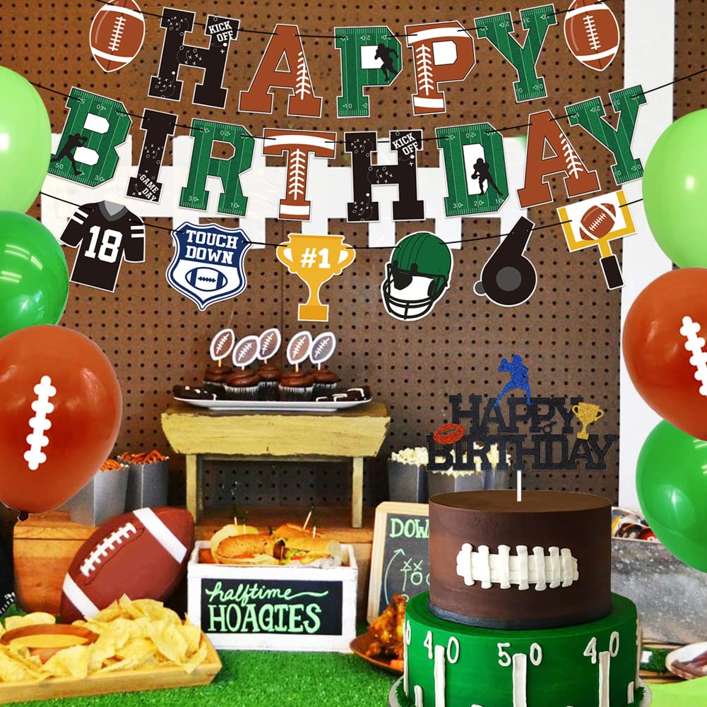 Football Birthday Party Decorations Kit - Happy Birthday Banners, Cake Topper & Balloons for Touchdown Sports Theme Party | Perfect for Kids, Teens & NFL Fans Celebrations