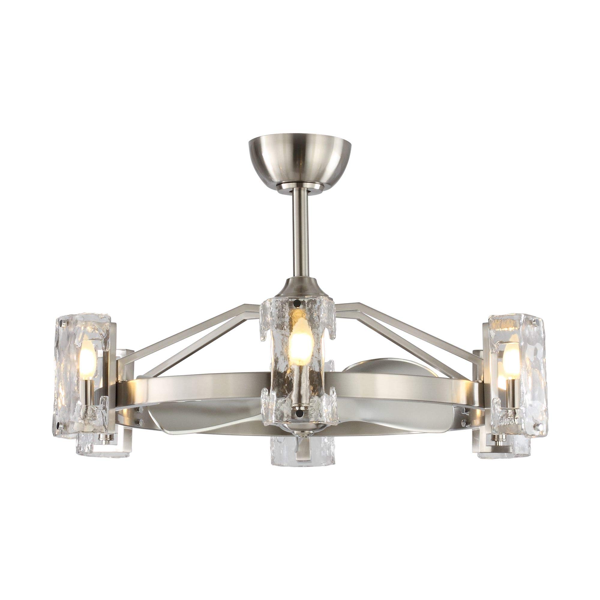 Parrot Uncle 34 Inch Brushed Nickel Ceiling Fan with Light & Remote - Modern Bladeless Chandelier Fan, Reversible Motor for Bedroom, Living Room & Office