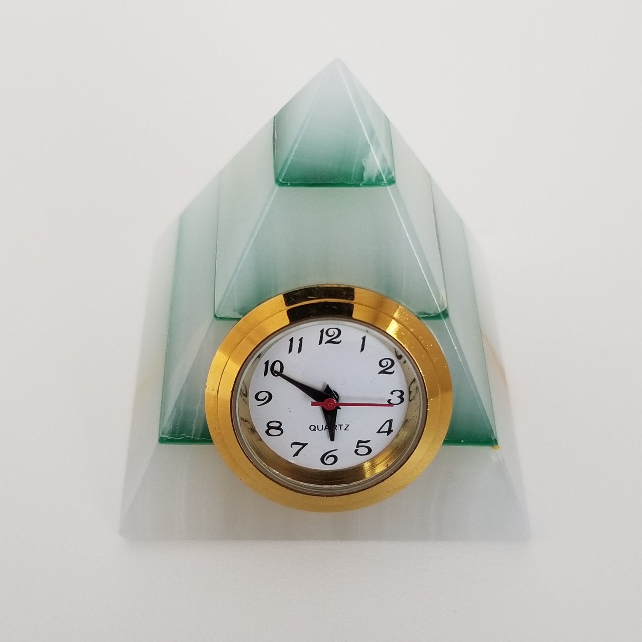 Natural Onyx Pyramid Paperweight with Clock - 2.5 Inch Blue Stone Decorative Office Desk Accessory for Feng Shui, Meditation & Gift Giving