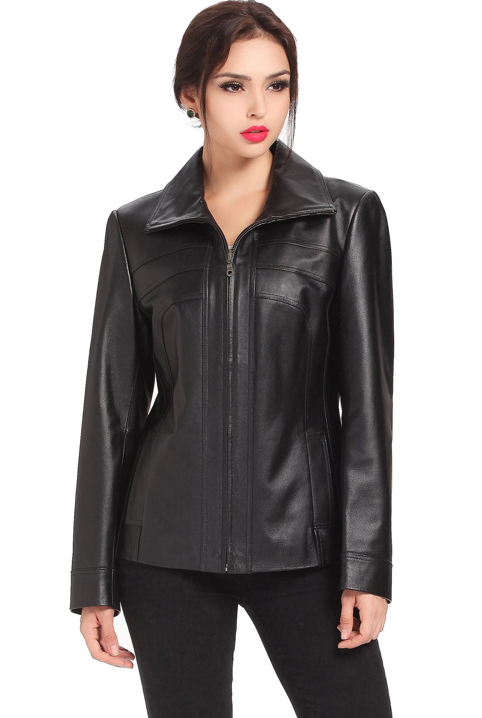 BGSD Women's Kim Lambskin Leather Scuba Jacket - Premium Faux Leather Motorcycle Style Coat (Plus Size & Petite Available) | Perfect for Biker Fashion, Night Out & Winter Layering