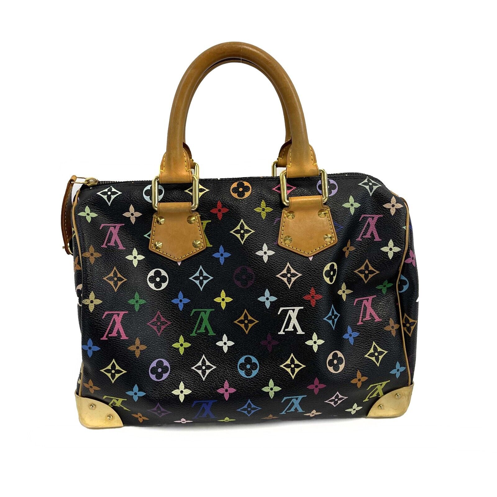 Authentic Louis Vuitton LV Black Monogram Multicolor Speedy 30 Handbag - Luxury Top Handle Satchel Purse for Women, Perfect for Work, Travel & Everyday Use