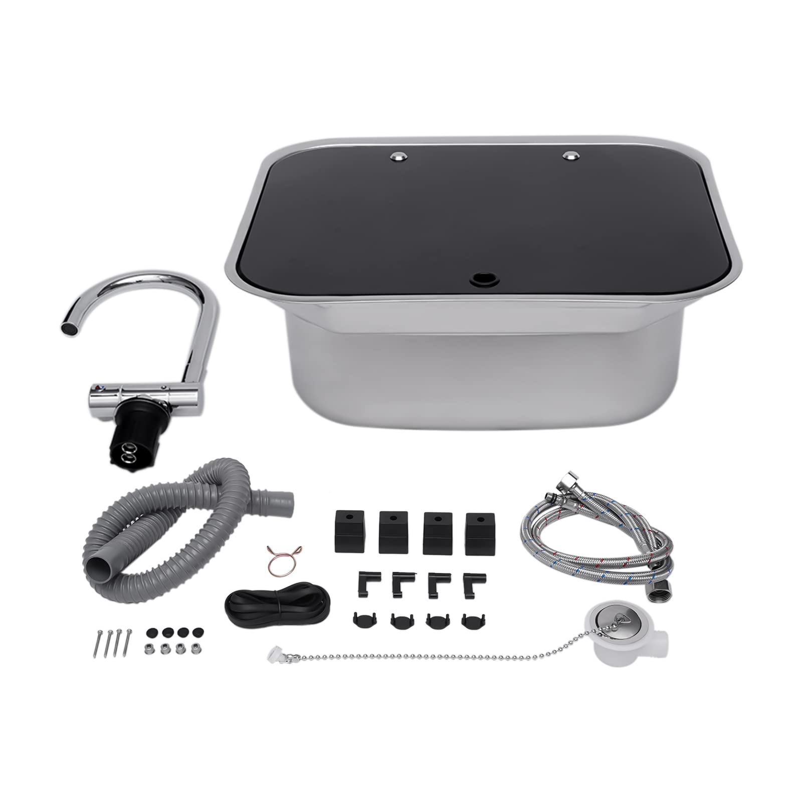 **Stainless Steel RV Sink with Foldable Faucet & Tempered Glass Lid - Compact Hand Wash Basin for Caravan, Boat, Camper Kitchen Accessories | Perfect for Outdoor Cooking & Mobile Living**