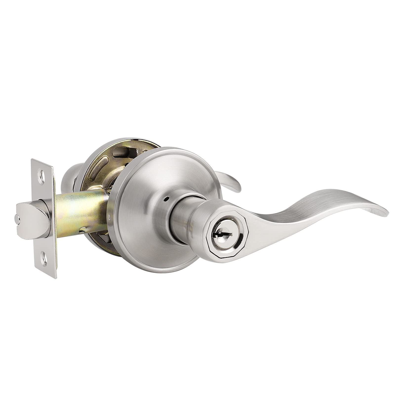 10 Pack Brushed Nickel Door Levers - Left or Right Handed Entry Door Handles with Keyed Lockset - Perfect for Home, Office & Commercial Entrance Doors