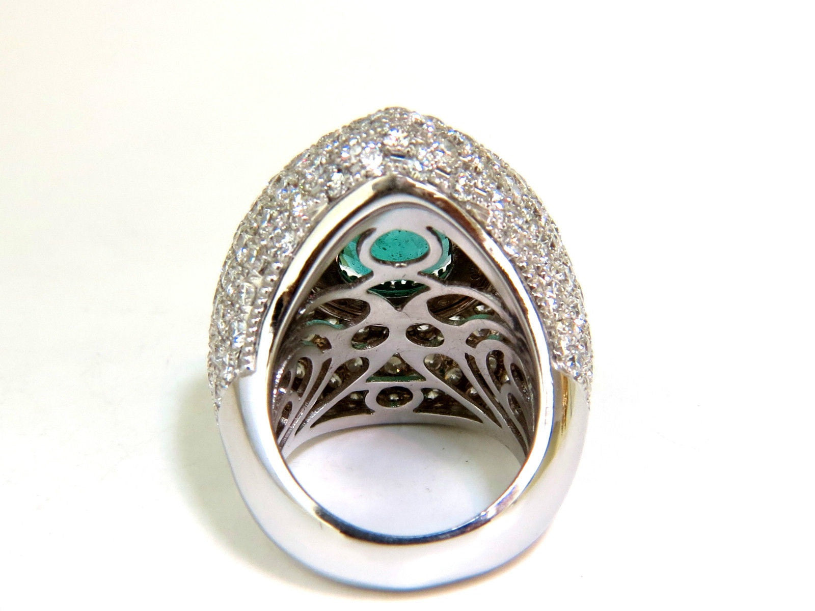 17.60CT 18K Gold Natural Green Emerald Diamond 3D Puffed Dome Deco Ring for Women - Elegant Statement Jewelry for Weddings, Parties & Special Occasions