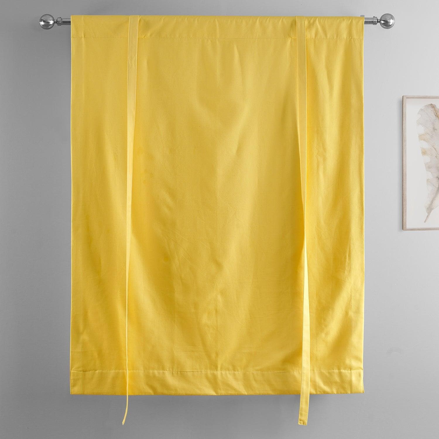 Mustard Yellow Blackout Window Shade - 100% Cotton Solid Tie-Up Curtain for Bedroom & Living Room - Light Blocking & Privacy for Better Sleep & Relaxation