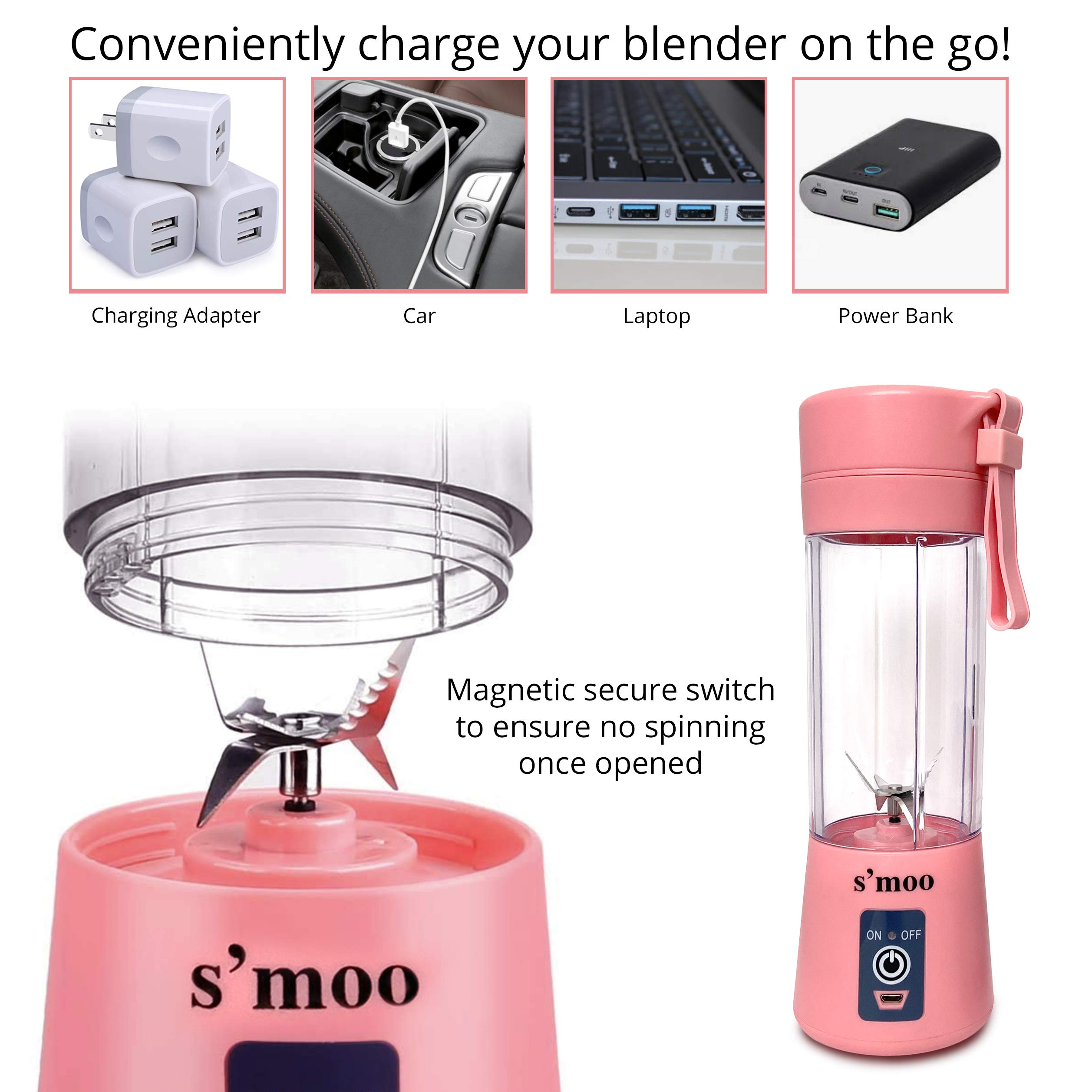 Portable USB Rechargeable Blender for Smoothies & Shakes - 13oz Mini Personal Blender Bottle | Perfect for Gym, Office & Travel | Fast Blending Electric Blender for Healthy Drinks
