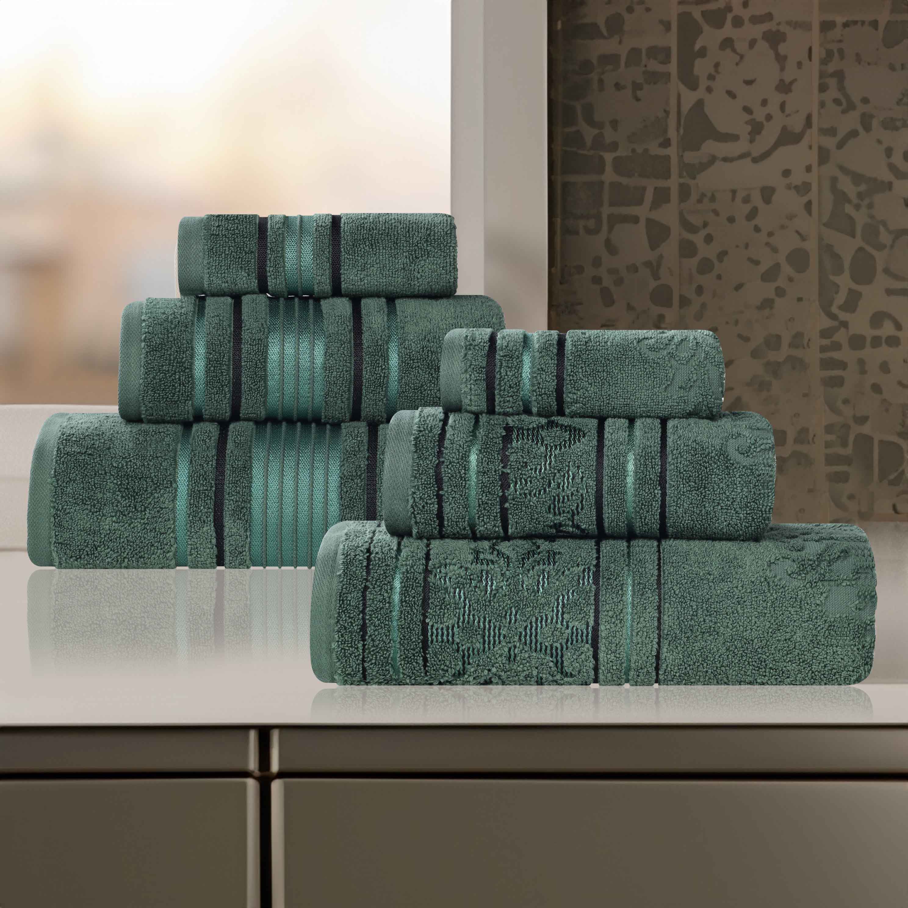 Premium 6-Piece Sadie Zero Twist Cotton Towel Set - Solid & Jacquard Floral Design | Ultra Soft & Absorbent Bath Towels for Spa, Hotel & Luxury Home Use