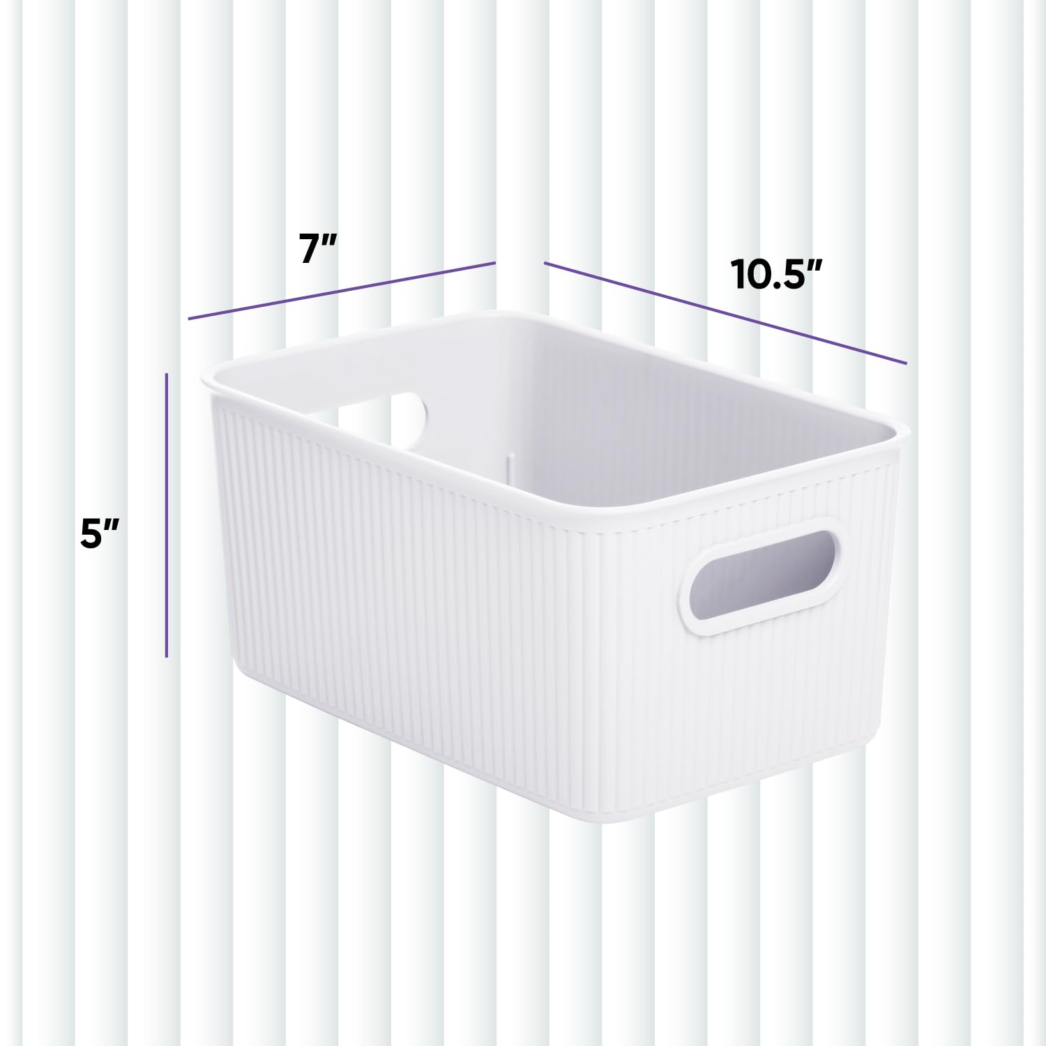 Superior Ribbed Plastic Storage Bins - 2 Pack Medium White Open Organizer Baskets for Home, Closet, Shelves & Drawers | 5 Liter Decorative Container Boxes | Perfect for Bedroom, Bathroom & Office Organization