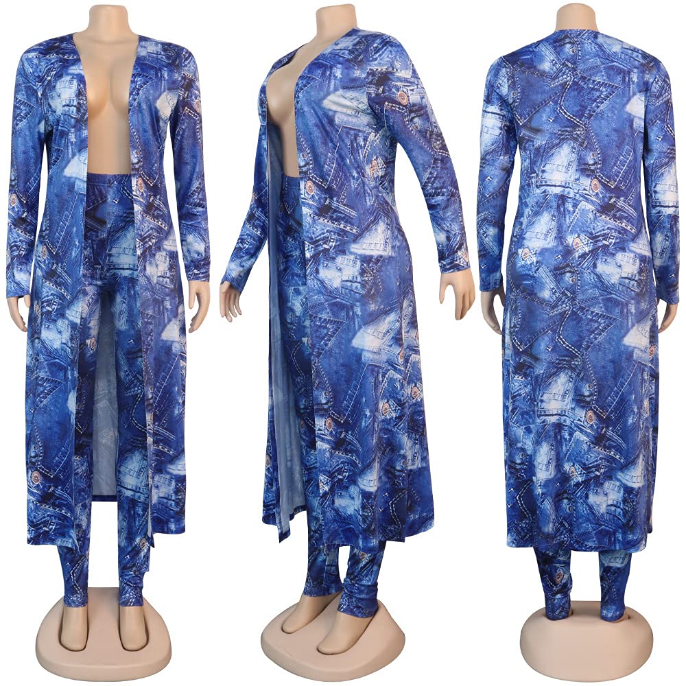Women's Fashion Printed Long Cardigan 2-Piece Outfit Set with Long Sleeve Coat & Trousers | Stylish Fall/Winter Layering for Work, Date Night & Casual Outings
