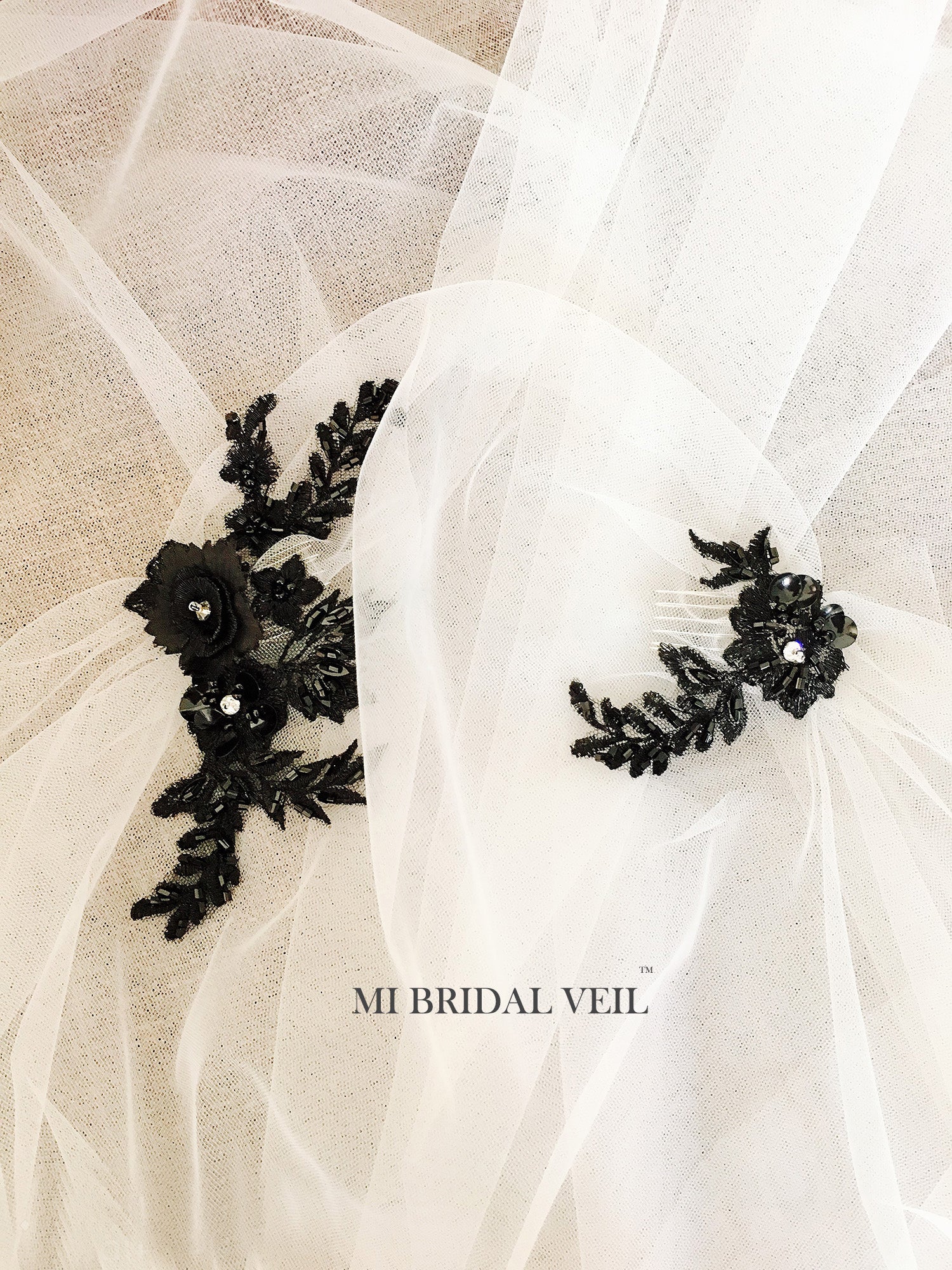 Juliet Cap Wedding Veil - Vintage Style Beaded Black Bridal Veil with Boho Charm | Perfect for Vintage Weddings, Boho Bridal Looks & Romantic Ceremonies