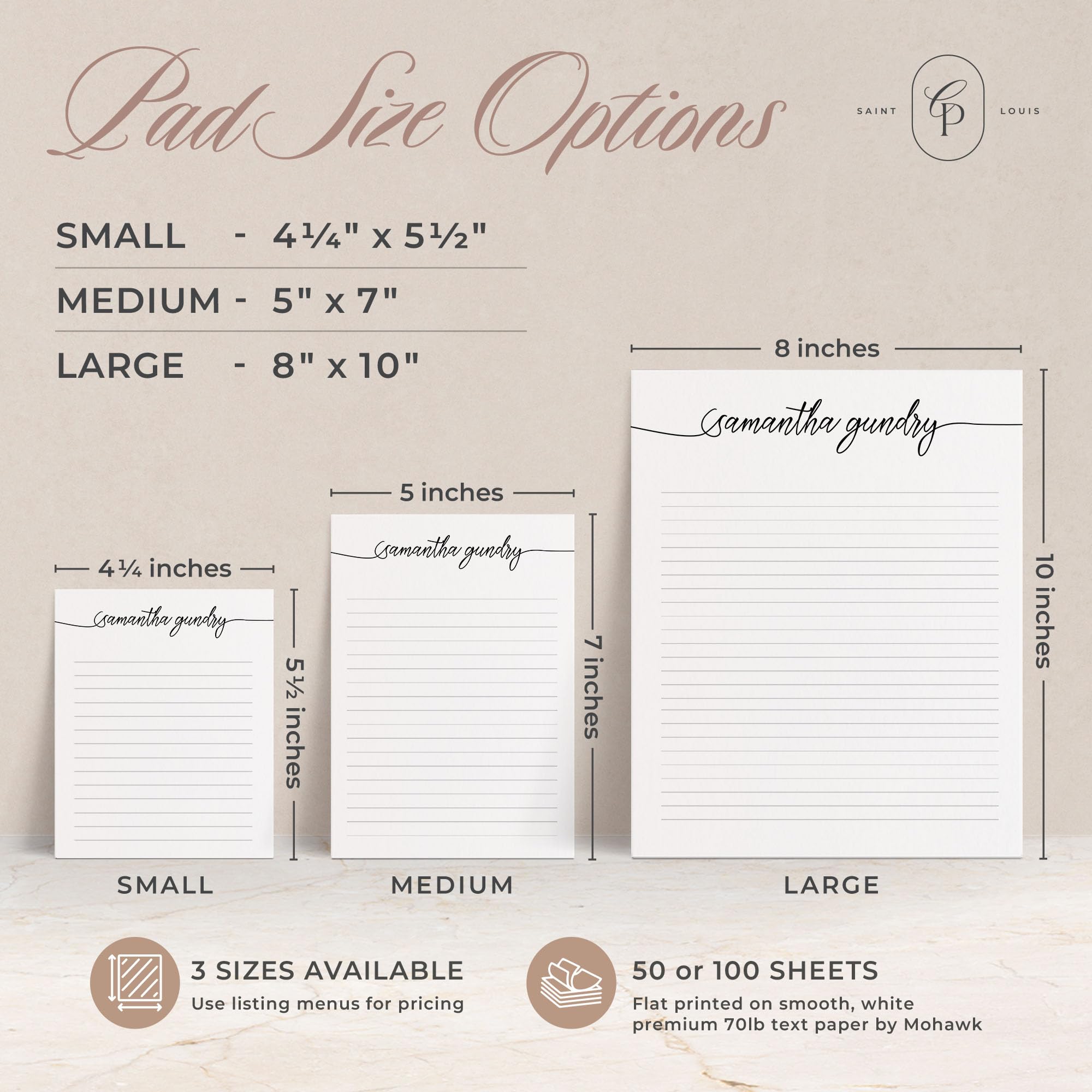 Custom Personalized Notepads with Name in Lowercase Script - Elegant Desk Notepads, Unique Gift Idea for Women - Choose Lined or Unlined Writing Pads - Perfect for Office, Home, Journaling & Thoughtful Gifts