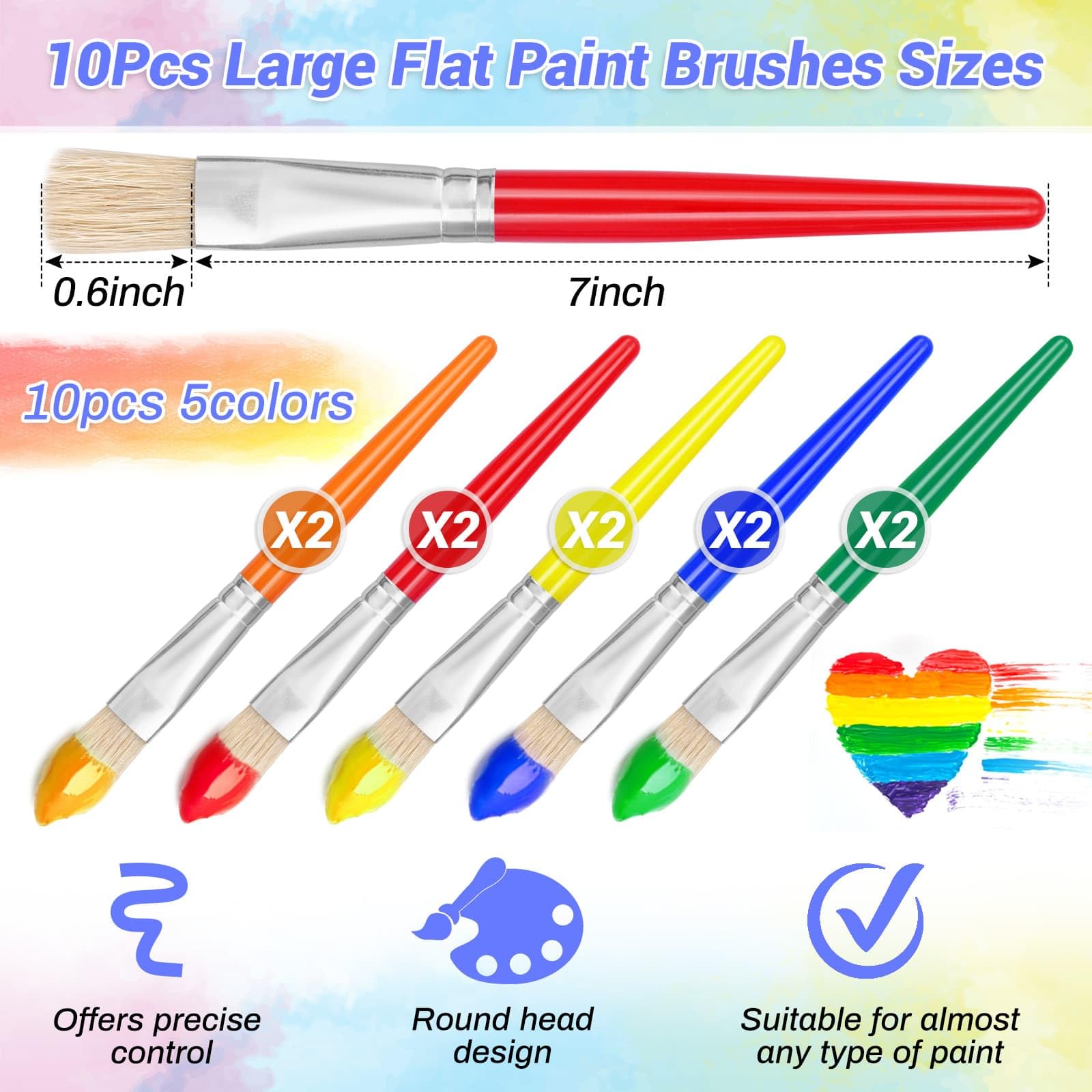 10Pcs Washable Kids Paint Brushes Set for Pumpkin Painting, Classroom & Preschool Crafts - Flat Top Acrylic Brushes for Toddlers, Daycare Art Activities (Perfect for Halloween Decorations & DIY Projects)