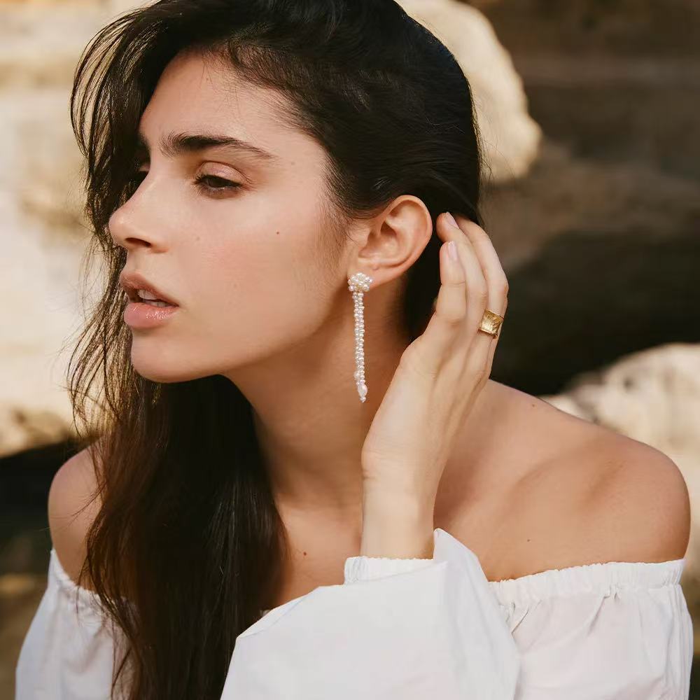 Elegant Knotted Weave Pearl Tassel Earrings for Women - Boho Chic Dangle Drop Jewelry - Perfect for Weddings, Parties & Date Nights