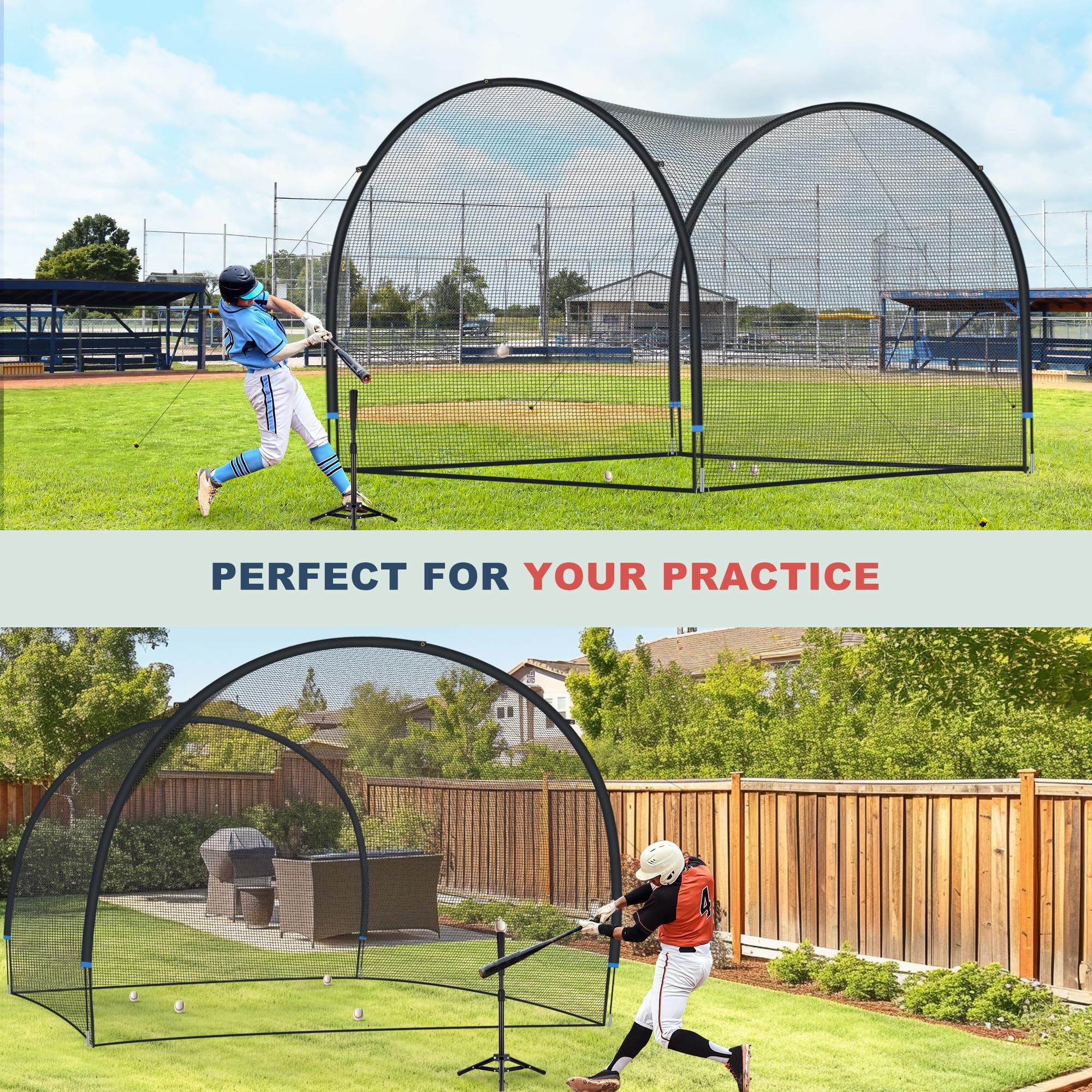 SHANTRA 13/22/30FT Baseball Batting Cage with Frame & Net - Professional Backyard Hitting Cage for Baseball & Softball Practice | Perfect for Outdoor Hitting Drills, Pitching Training & Backyard Sports