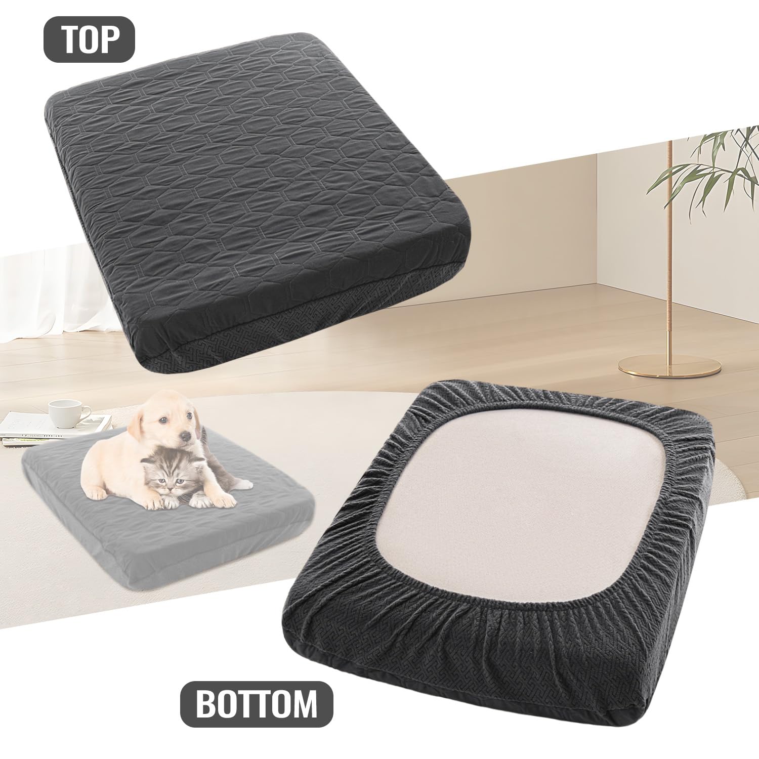 Waterproof Dog Bed Cover Replacement - Washable, Quilted Pet Bed Cover for Dogs & Cats - Easy to Remove Pet Hair - Dark Grey 20