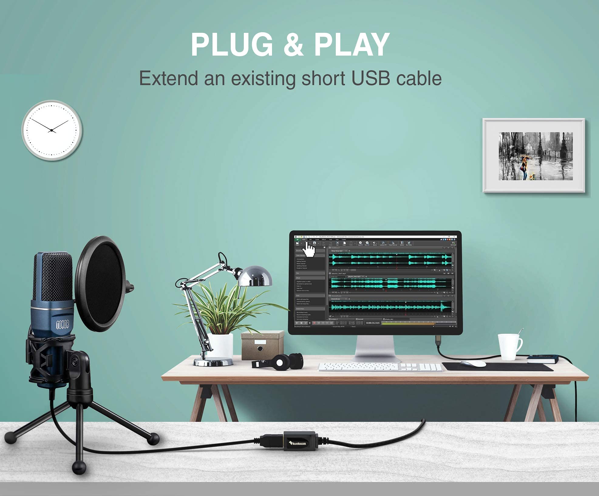 BlueRigger USB 2.0 Active Extension Cable 32FT (10M) Male to Female Repeater - High Speed Data Transfer for Gaming Consoles, Printers, Cameras, Keyboards - Perfect for Home Office, Gaming Setup & Remote Workstations