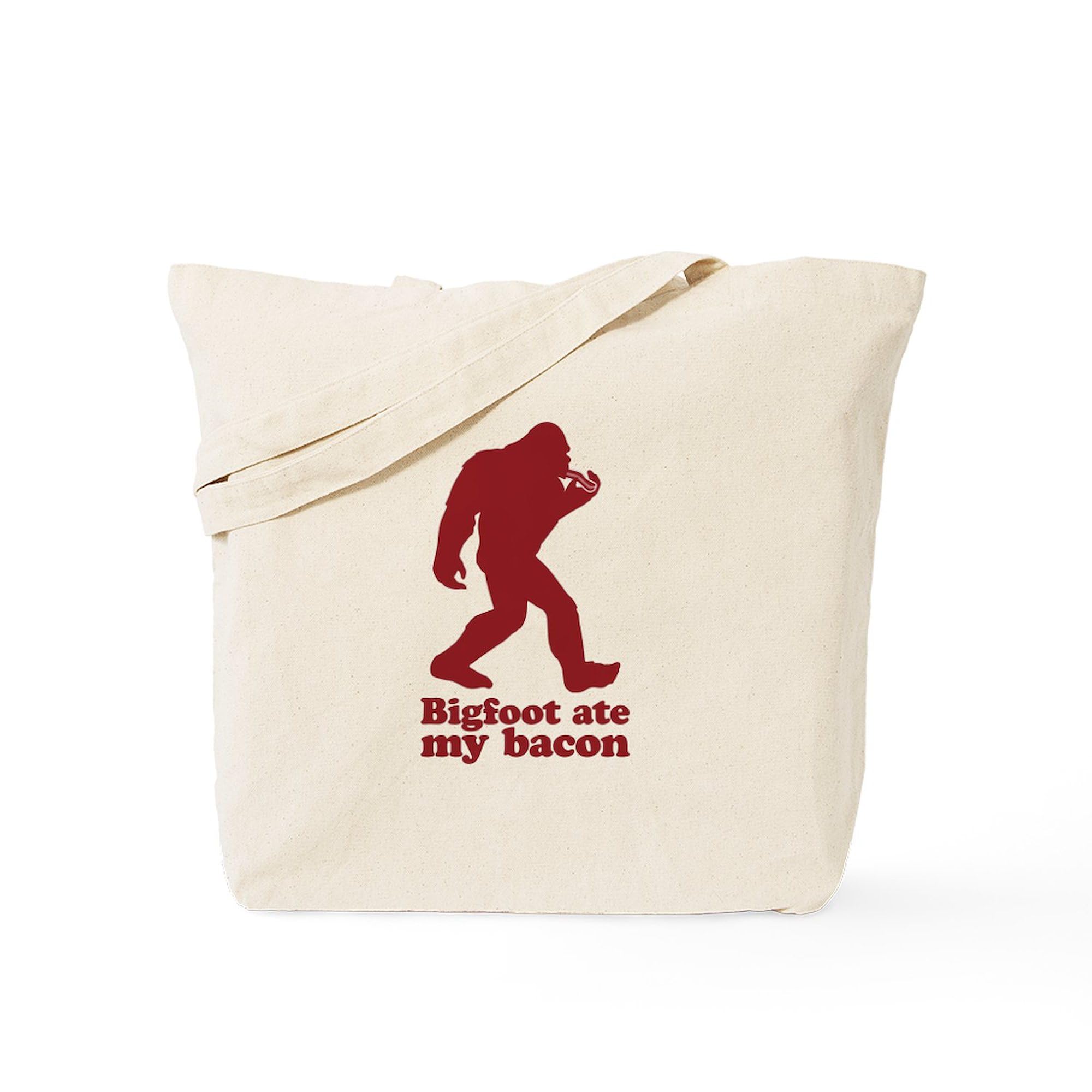 Bigfoot (Sasquatch) Ate My Bacon! Natural Canvas Reusable Shopping Tote Bag - Eco-Friendly Grocery & Beach Bag for Women & Men