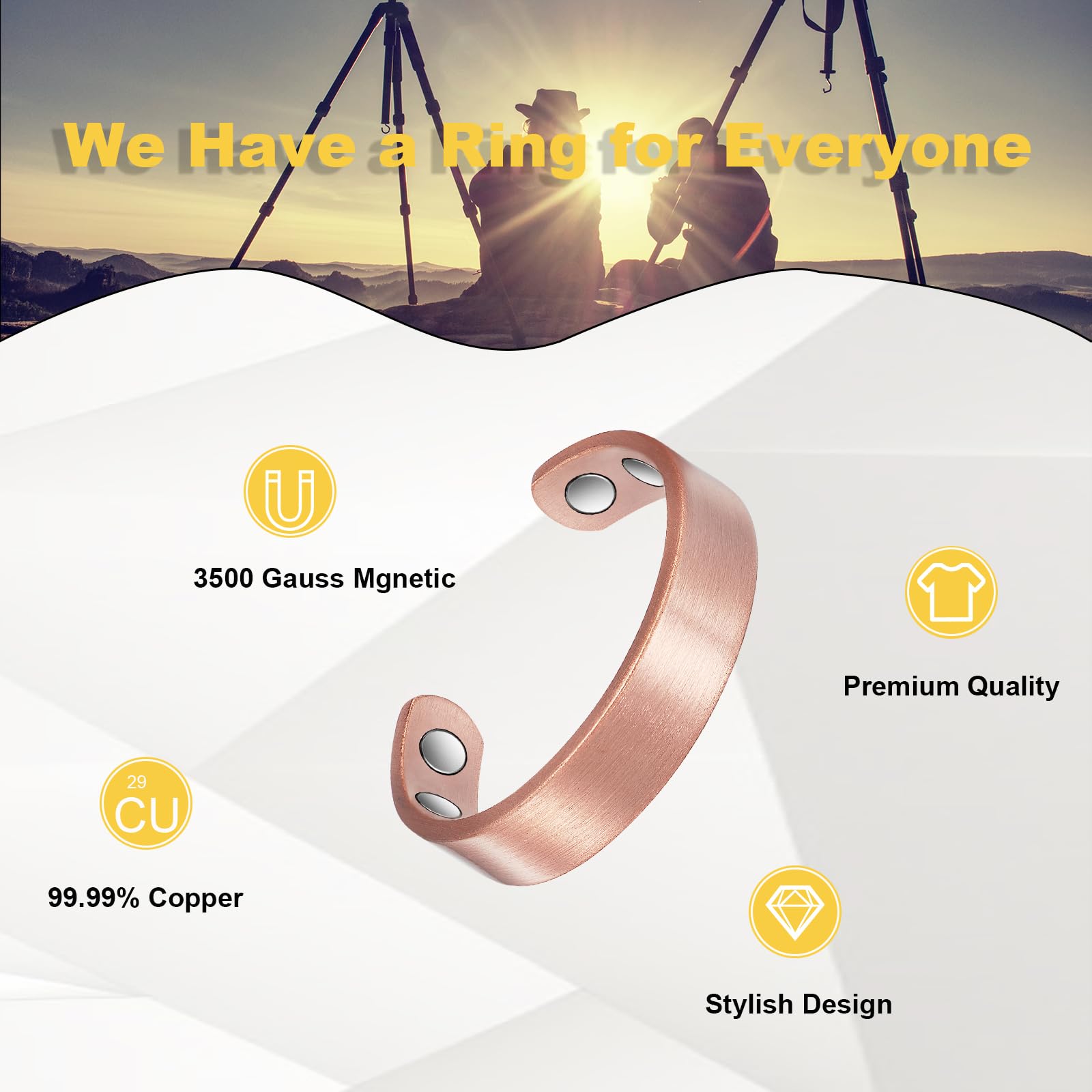 Pure Copper Adjustable Magnetic Rings for Women - Stylish Copper Jewelry for Arthritis Relief & Improved Circulation - Perfect for Daily Wear, Gifts & Fashion Accessories