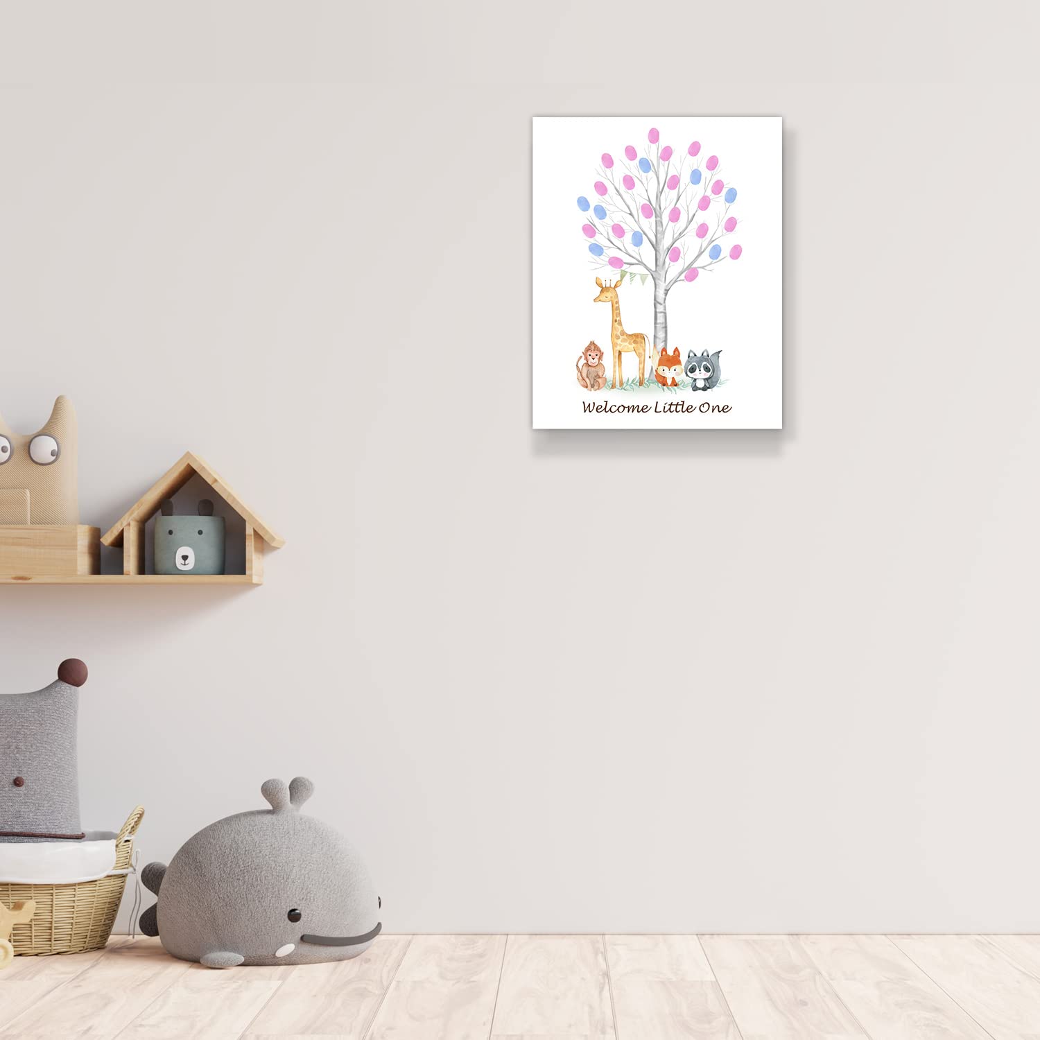 Baby Gender Reveal Fingerprint Tree with Safari Animals - Boy or Girl Guess Game, Woodland Baby Shower Guest Book & Activity Decor for Nursery, Gender Party