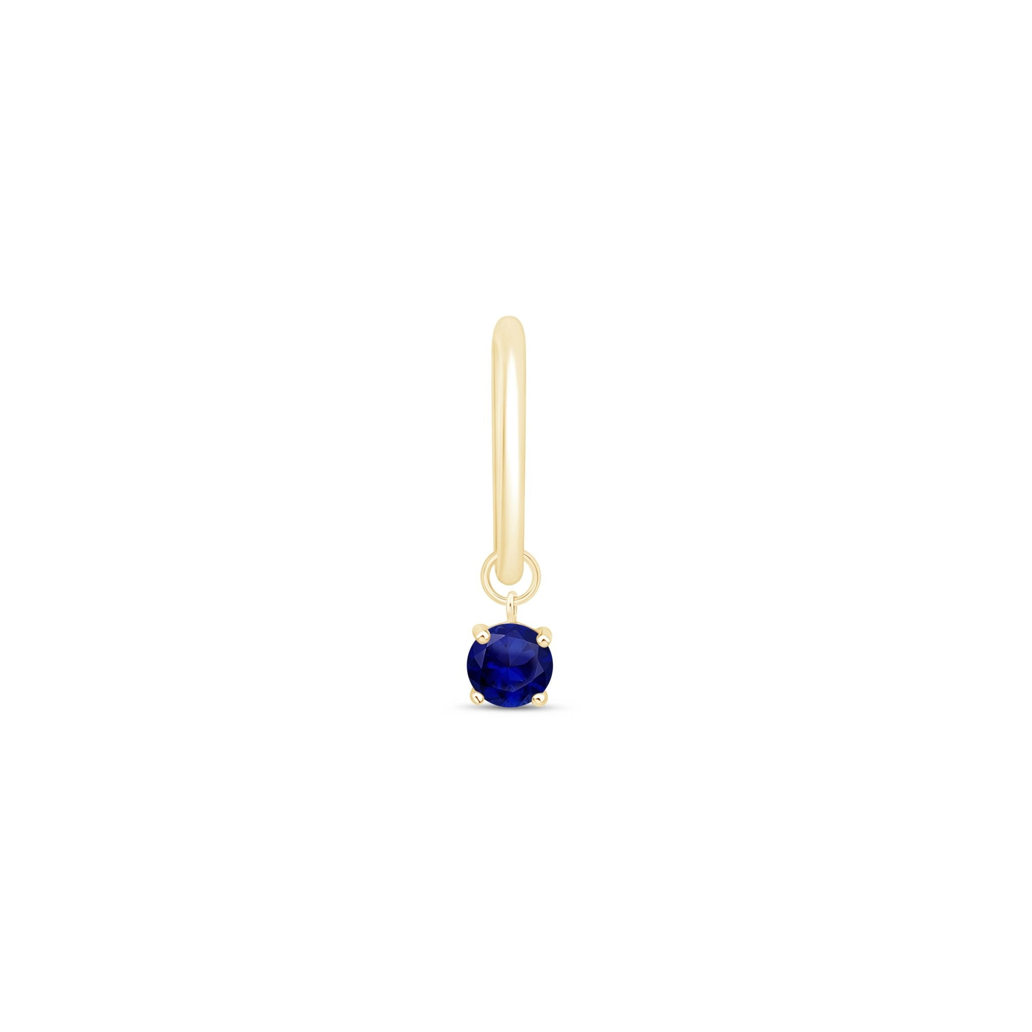 14k Yellow Gold Sapphire Charm Hoop Earrings - Prong Set Gemstone Jewelry for Women, Perfect for Weddings, Parties & Everyday Wear