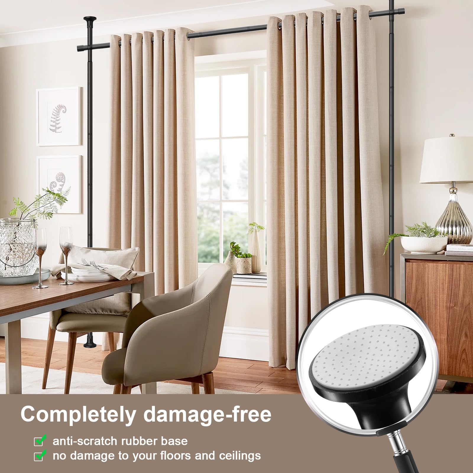 No Drill Room Divider Curtain Rod - Heavy Duty Adjustable Tension Rod 28-96