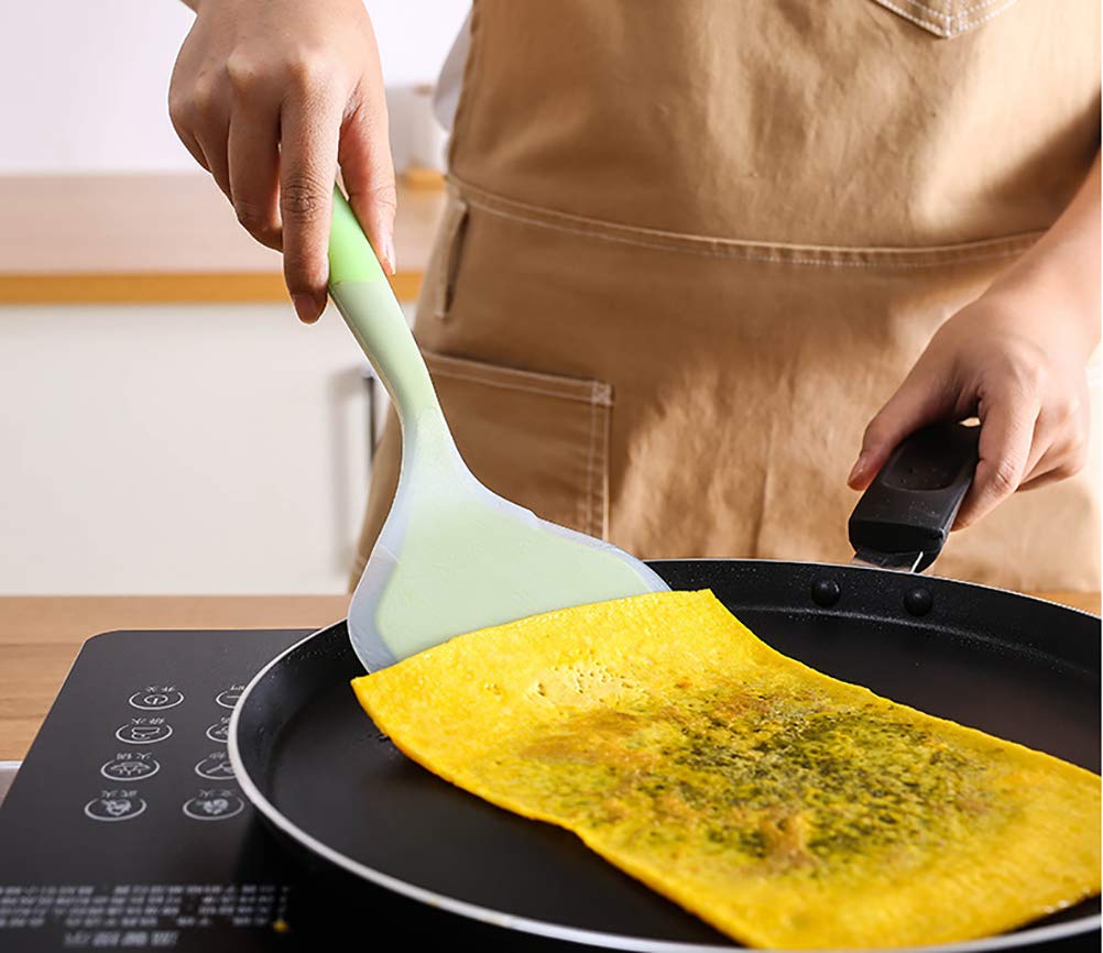 10-Inch Silicone Omelette Spatula - Durable, Heat-Resistant & Nonstick Pancake Turner for Eggs, Crepes, Brownies, Fish, Pizza - Perfect for Breakfast Cooking & Baking (Green)