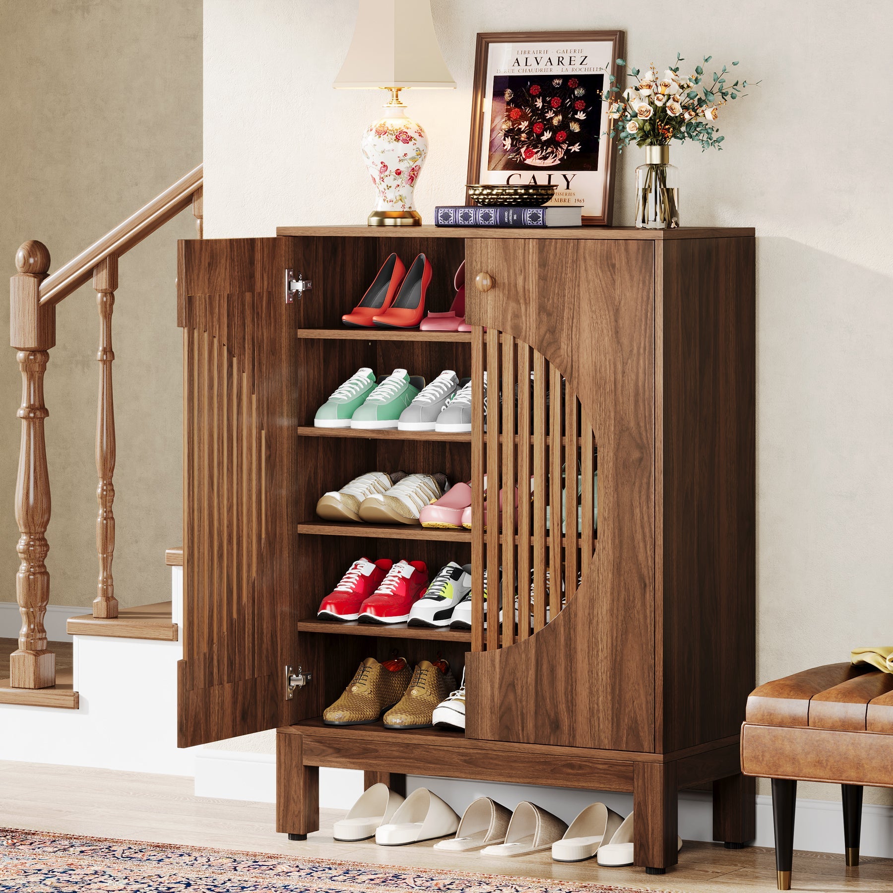 20 Pair Shoe Cabinet with Doors - Modern Entryway Shoe Rack Organizer for Closet & Mudroom Storage - Space Saving Shoe Storage Solution for Home & Office Organization