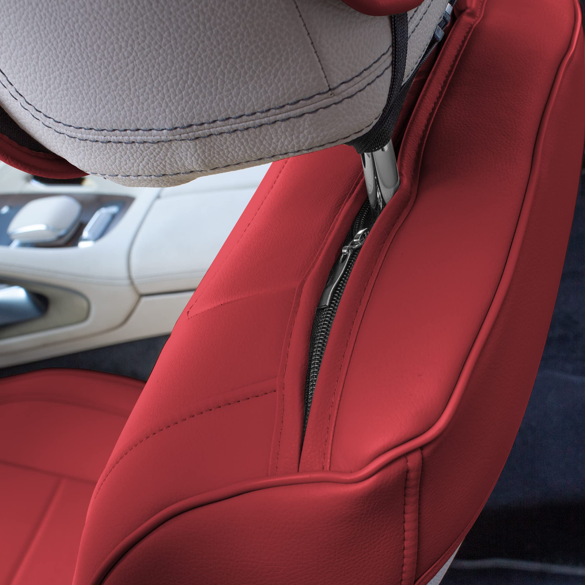 Premium TLH Grande70 Luxe Faux Leather Burgundy Car Seat Covers - 2 Pack Waterproof Universal Fit for Cars, Trucks & SUVs | Elegant Pattern | Comfort & Protection for Daily Commute, Road Trips & Family Travel