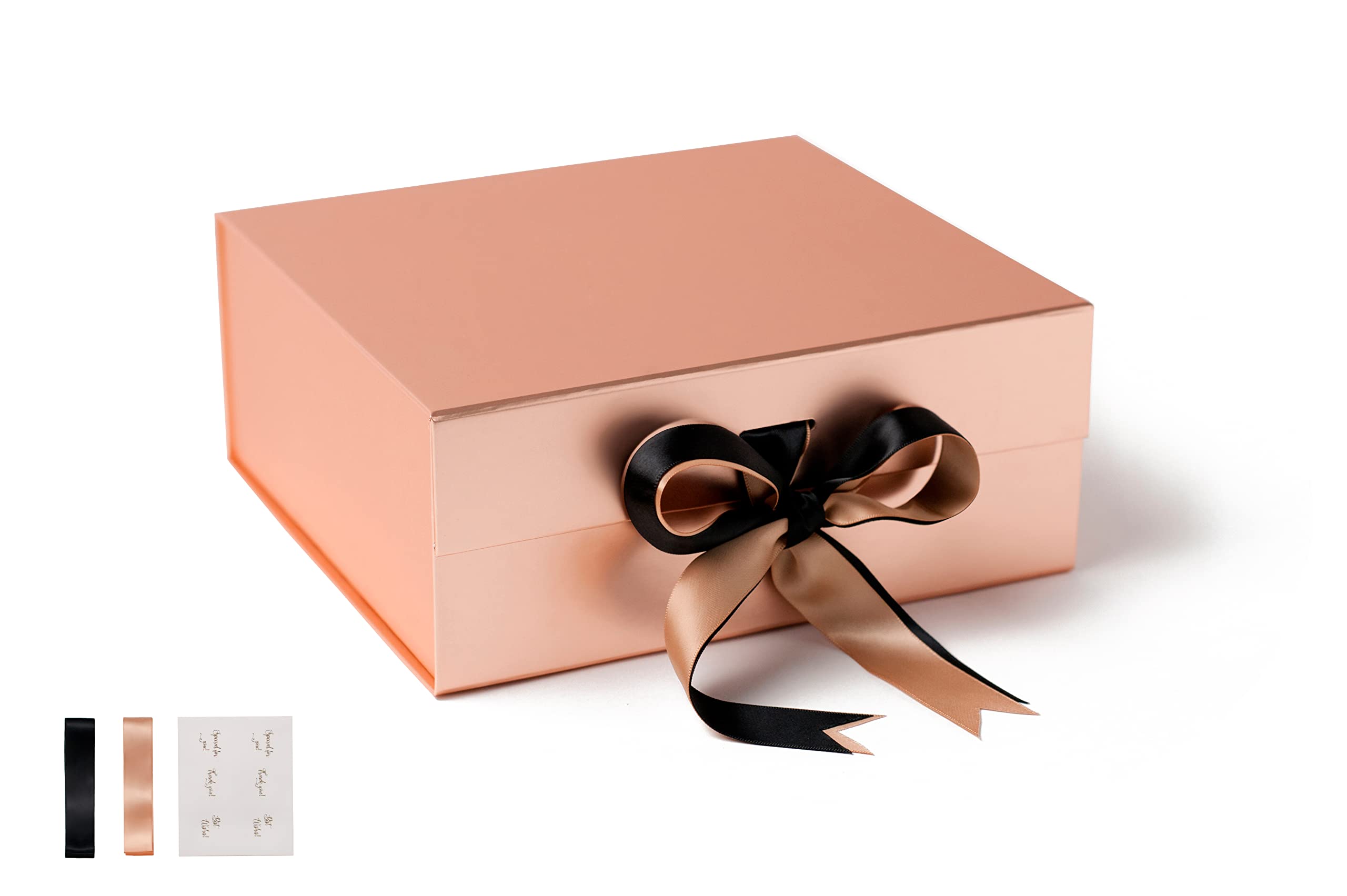 Luxury Gift Box with 2 Satin Ribbons & Magnetic Closure - Medium Deep Gold Metallic Box for Jewelry, Watches, Cosmetics & Premium Gifts - Perfect for Weddings, Birthdays & Special Occasions