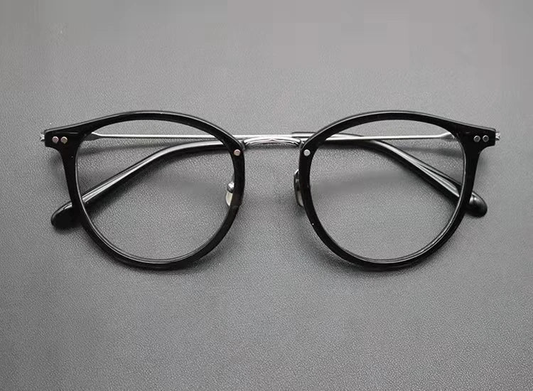 Aimee Unisex Full Rim Round Acetate Titanium Eyeglasses 14546 - Lightweight & Durable Frame for Men & Women - Perfect for Reading, Work, and Everyday Wear