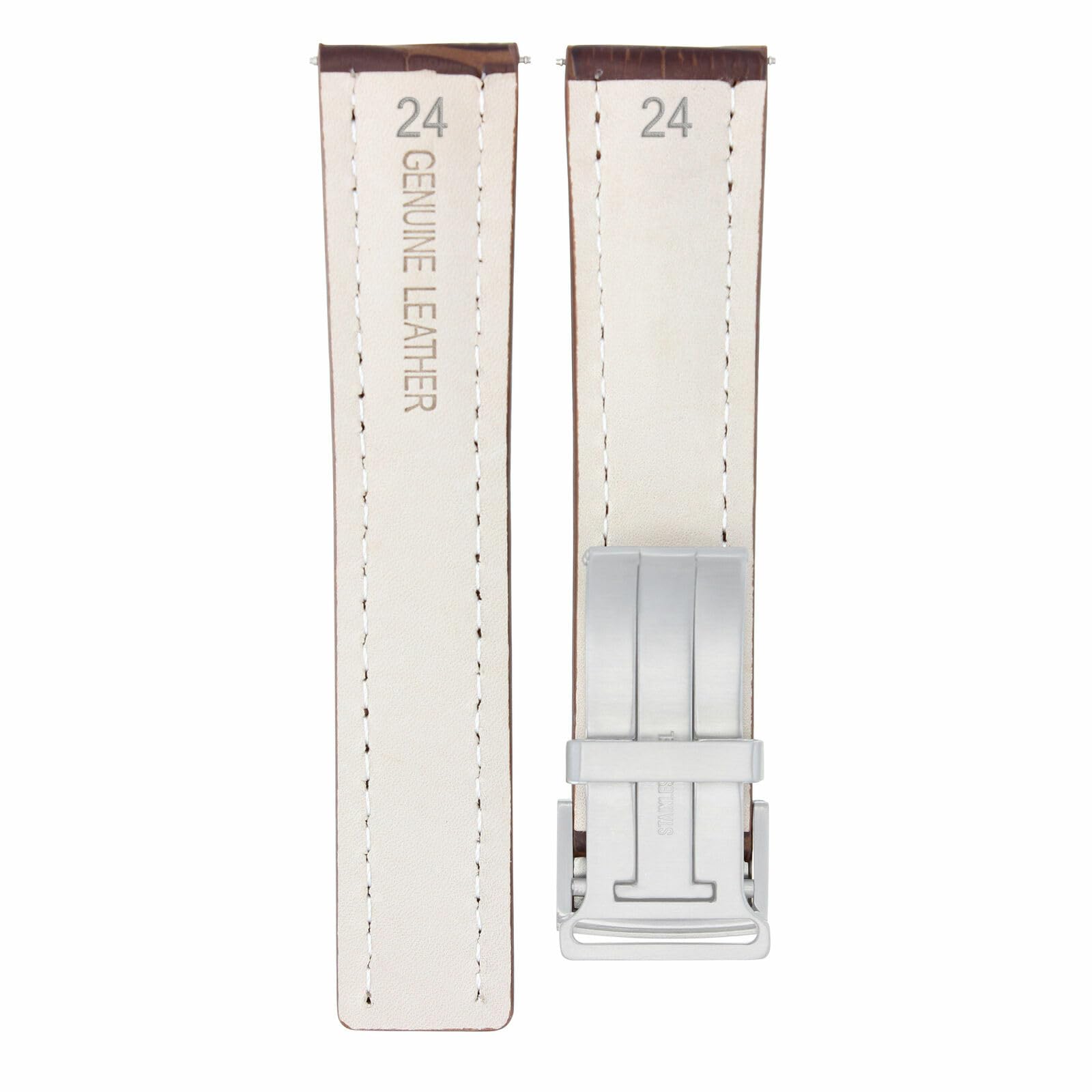 24mm Genuine Leather Watch Band Strap for Breitling Navitimer - Brown Deployment Clasp Replacement - Durable & Comfortable for Daily Wear & Dress Watches