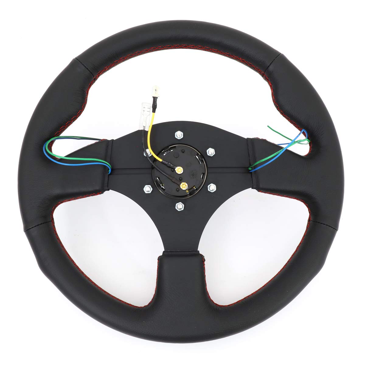 NRG Innovations RST-007R 320mm Leather Grip Racing Steering Wheel with Dual Side Buttons - Universal Fit for Drifting, Track Racing & Car Enthusiasts - Includes Free LED Keychain Flashlight for Night Use