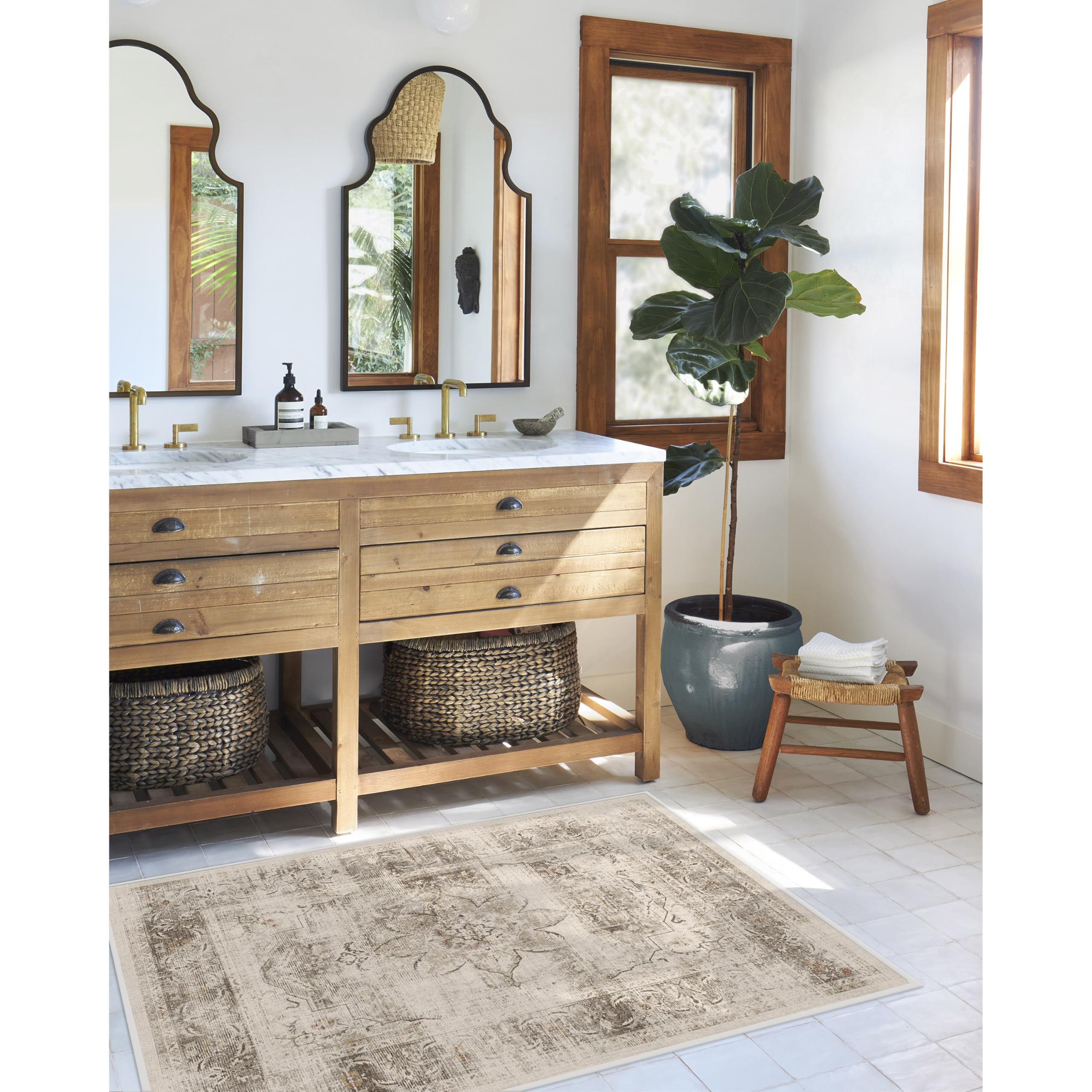 Washable 3x5 Area Rug by Ruggable - Sarrah Hazel Pattern, Non-Slip Gripper Pad, Premium Soft Rug for Living Room, Bedroom, Kitchen, Office & Classroom | Perfect for High-Traffic Areas, Pet-Friendly Homes & Easy Cleaning
