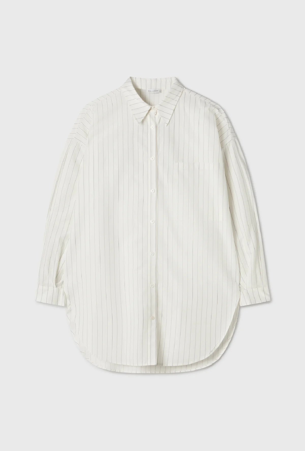 Premium Cotton Silk Blend Round Collar Shirt for Men - Classic White Pinstripe Design - Perfect for Business Casual & Office Wear