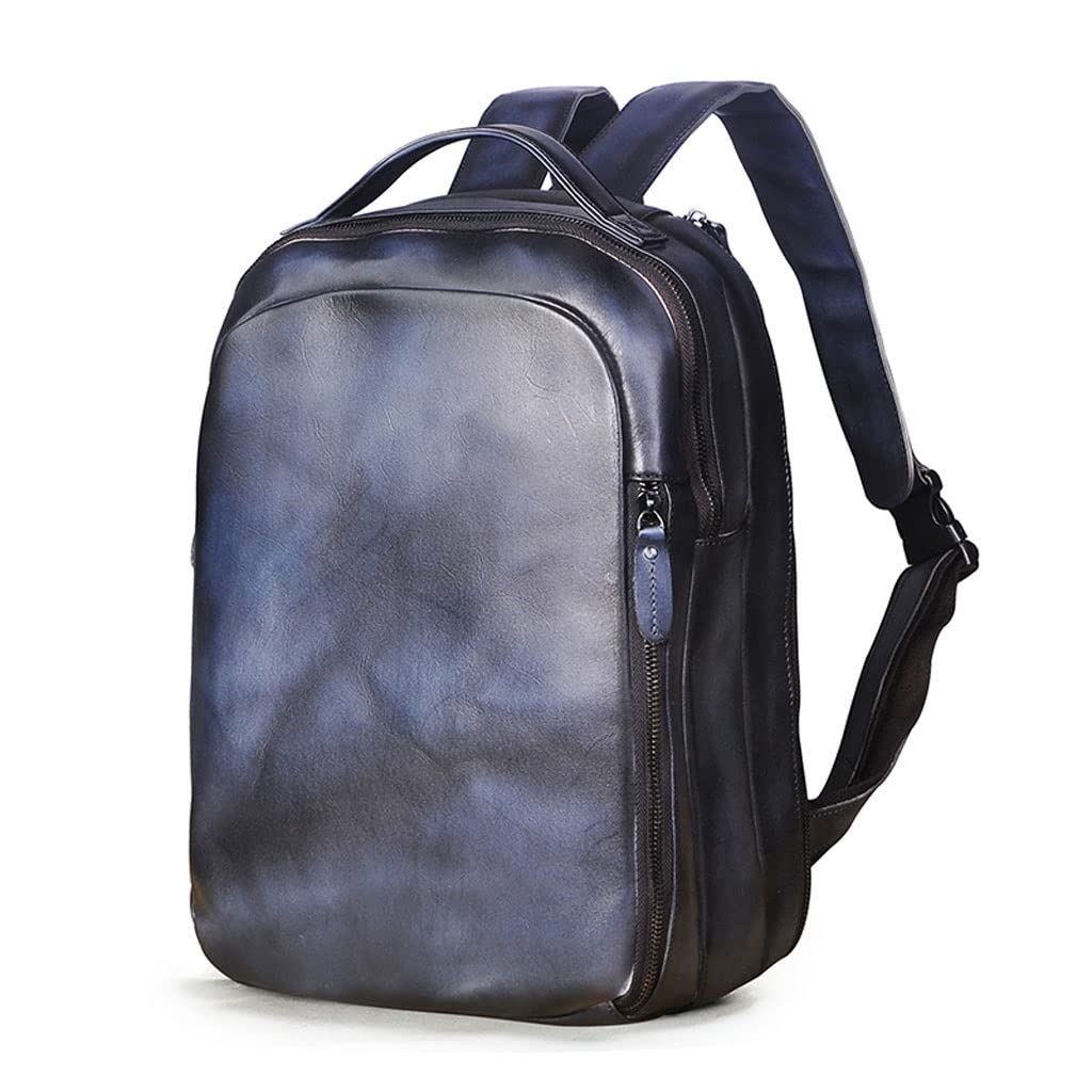 Vintage Genuine Leather Backpack for Men - 14 Inch Laptop Rucksack with Large Capacity, Casual College Backpack for Weekend Travel, Daypack for Work & Trip (Blue, One Size) | Perfect for Commuting, School & Outdoor Adventures