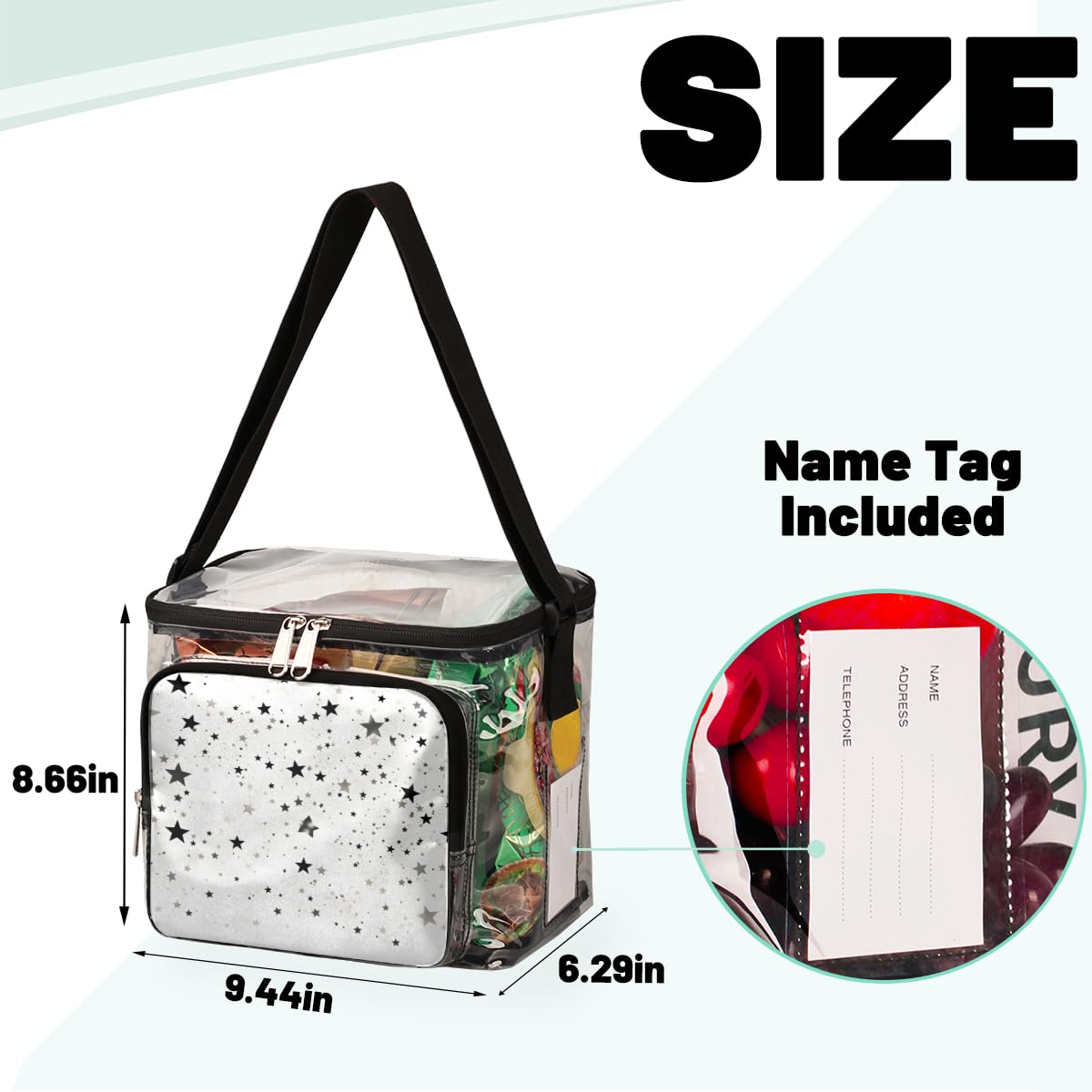 GzLeyigou Clear Transparent Tote Bag with Silver Stars - Shining Shoulder Crossbody Purse for Women | Perfect for Concerts, Stadium Events, Travel, Picnic & Outdoor Activities | Stadium Approved Lunch Bag