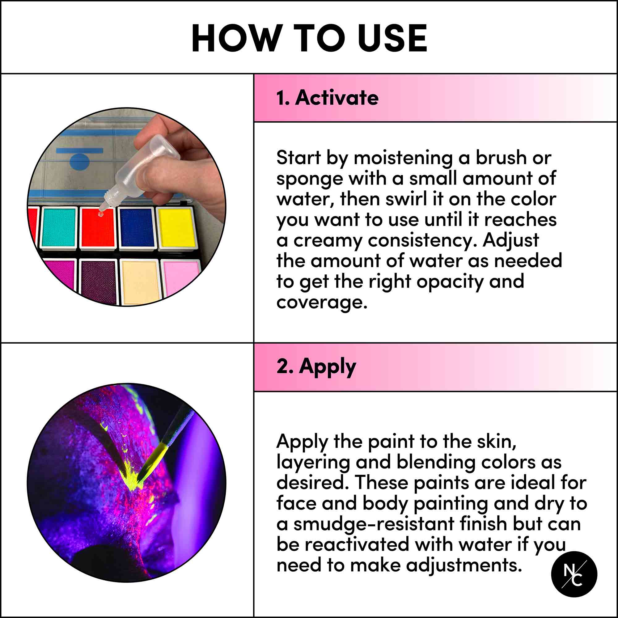 12 Color UV Water Activated Glow Body Paint Palette - Safe & Vibrant for Face & Body Art, Halloween, Cosplay & Festival Makeup