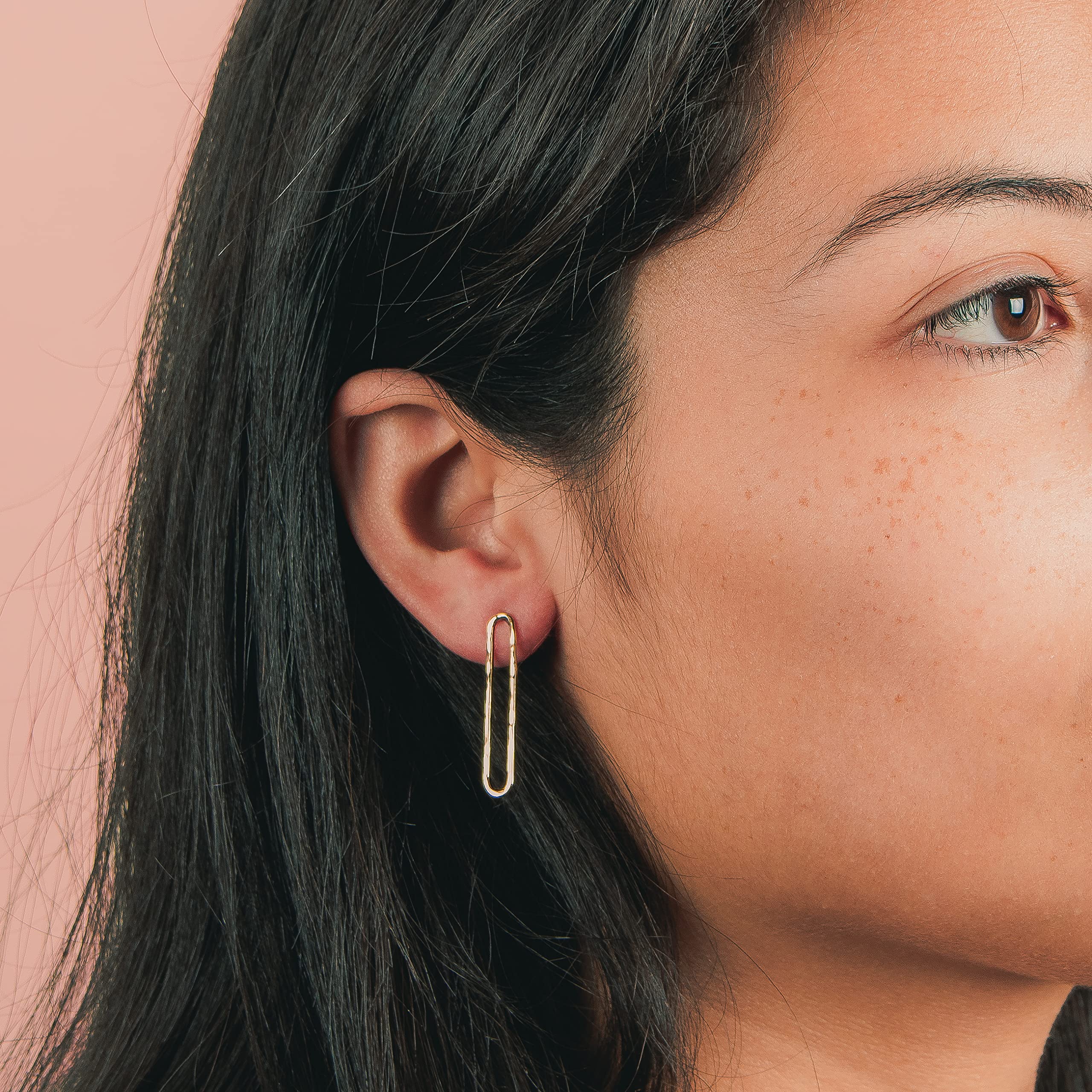 14K Gold Filled Oval Paperclip Chain Link Stud Earrings - Minimalist Long Hoop Post Earrings in Gold, Rose Gold & Silver | Perfect for Everyday Wear, Office & Date Night