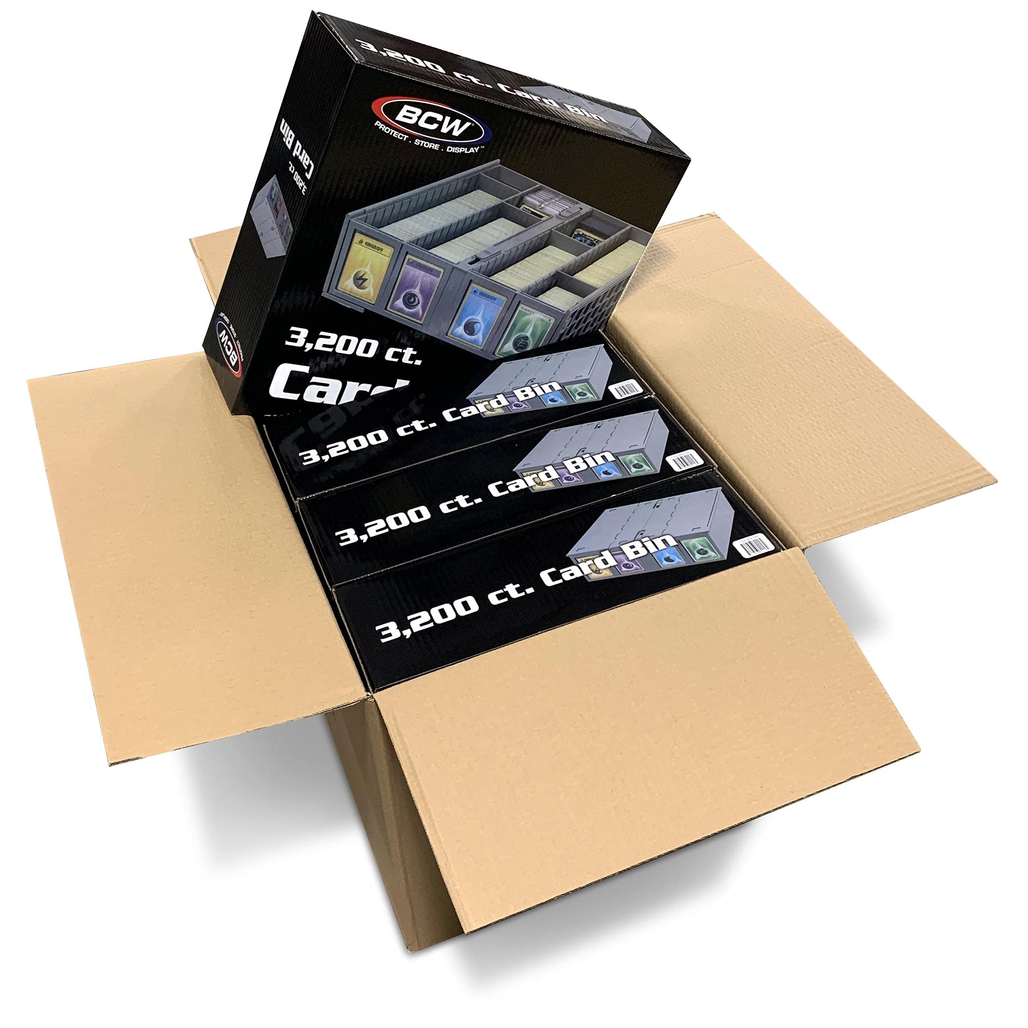 BCW 4-Pack Gray Collectible Card Storage Bin - Holds 3200 Trading Cards Each with 4 Dividers | Perfect for Pokémon Cards, Magic The Gathering MTG & Sports Cards Collection | Card Organizer for Game Nights, Tournaments & Display Storage