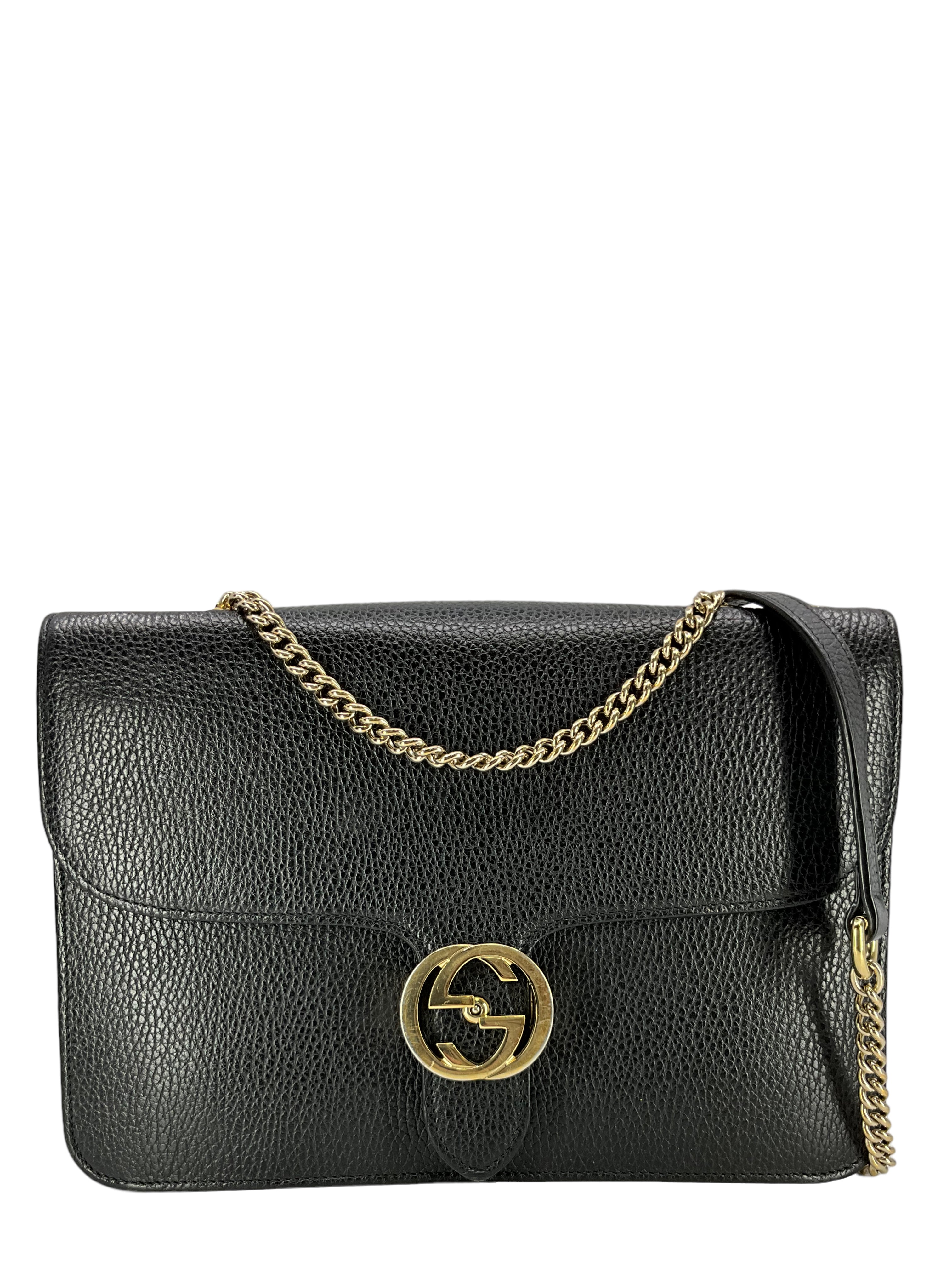 Gucci GG Interlocking Medium Dollar Leather Shoulder Bag for Women - Luxury Designer Handbag for Work, Travel & Evening Events