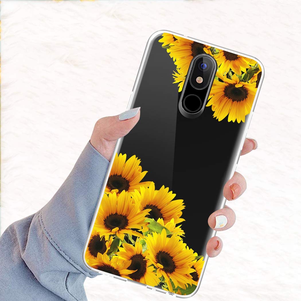 Compatible with LG Stylo 5/5V/5X/5 Plus Case - Cute Clear Sunflower Pattern Slim Shockproof TPU Protective Phone Cover for Women & Girls | Perfect for Everyday Use, School & Work Protection